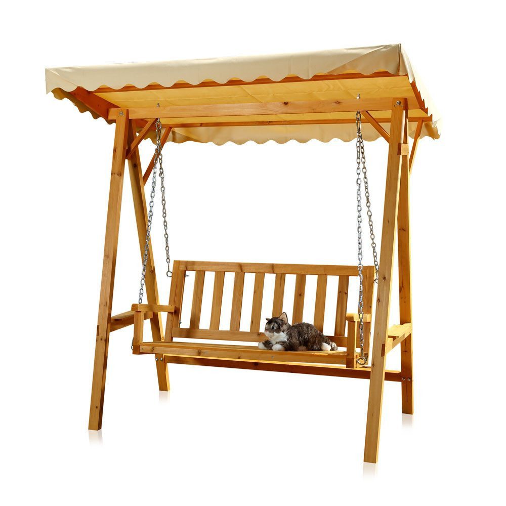 Feel2Home Hollywoodschaukel Hollywoodschaukel Natur/Beige Gartenbank Outdoor Hängeliege Sonnendach, 2-Sitzer, UV-beständig & Regendicht