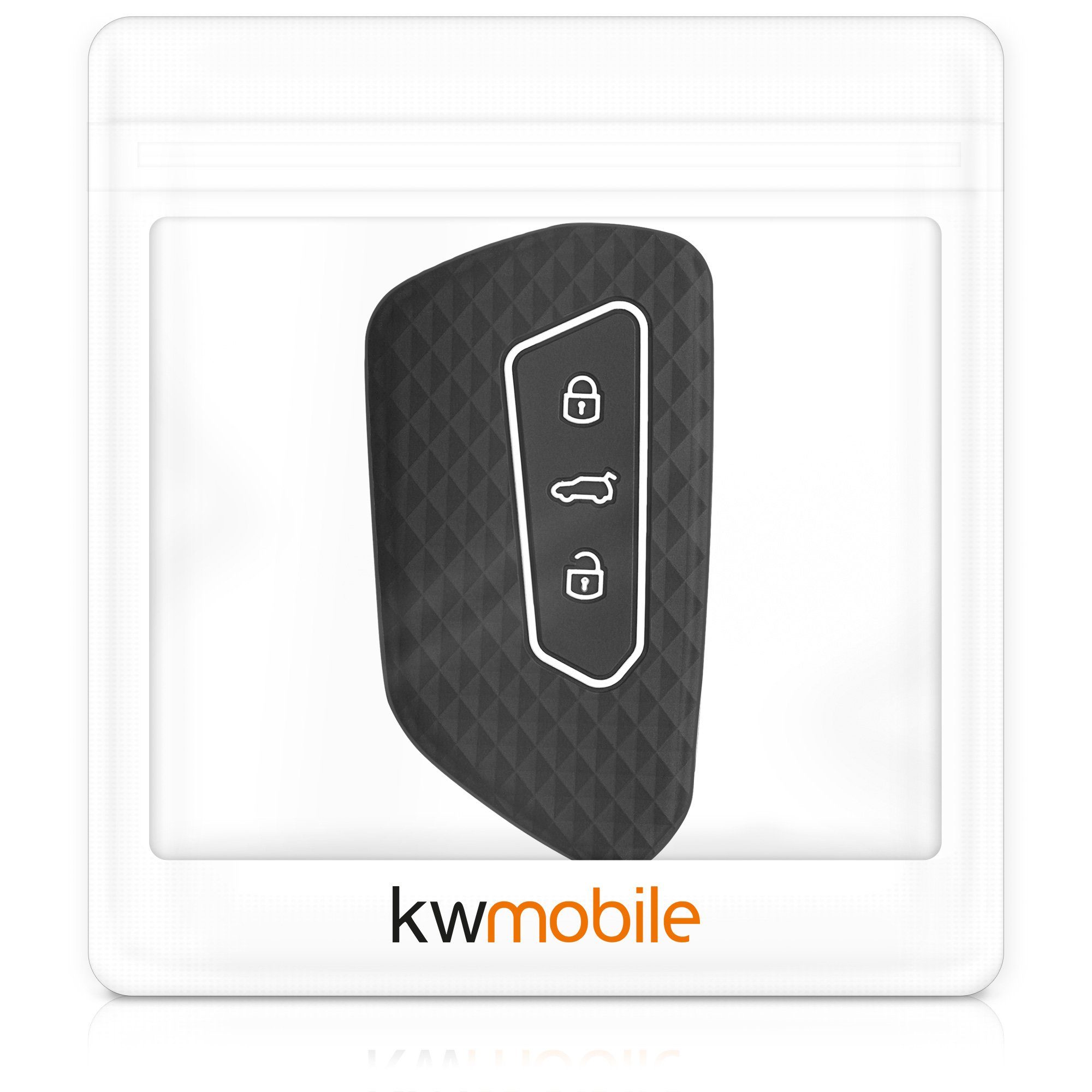 kwmobile Schlüsseltasche Autoschlüssel Silikon Schlüsselhülle Hülle für 3-Tasten VW Golf Schwarz-Weiß 8 Case Autoschlüssel, Schlüssel Cover