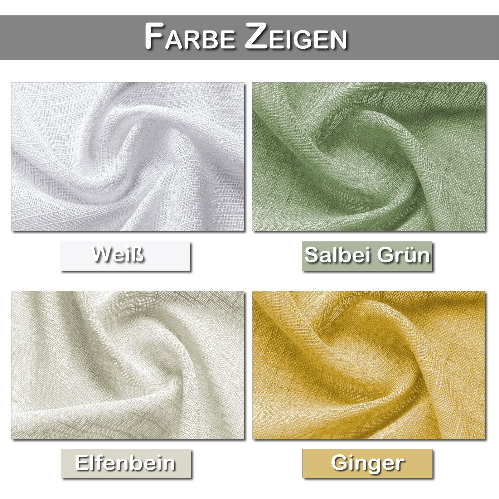Jibenhome Scheibengardine Kurze Gardinen 2 Stück Transparent Leinen Vorhang, Stangendurchzug, Einfarbig Volant Gaze, Voile