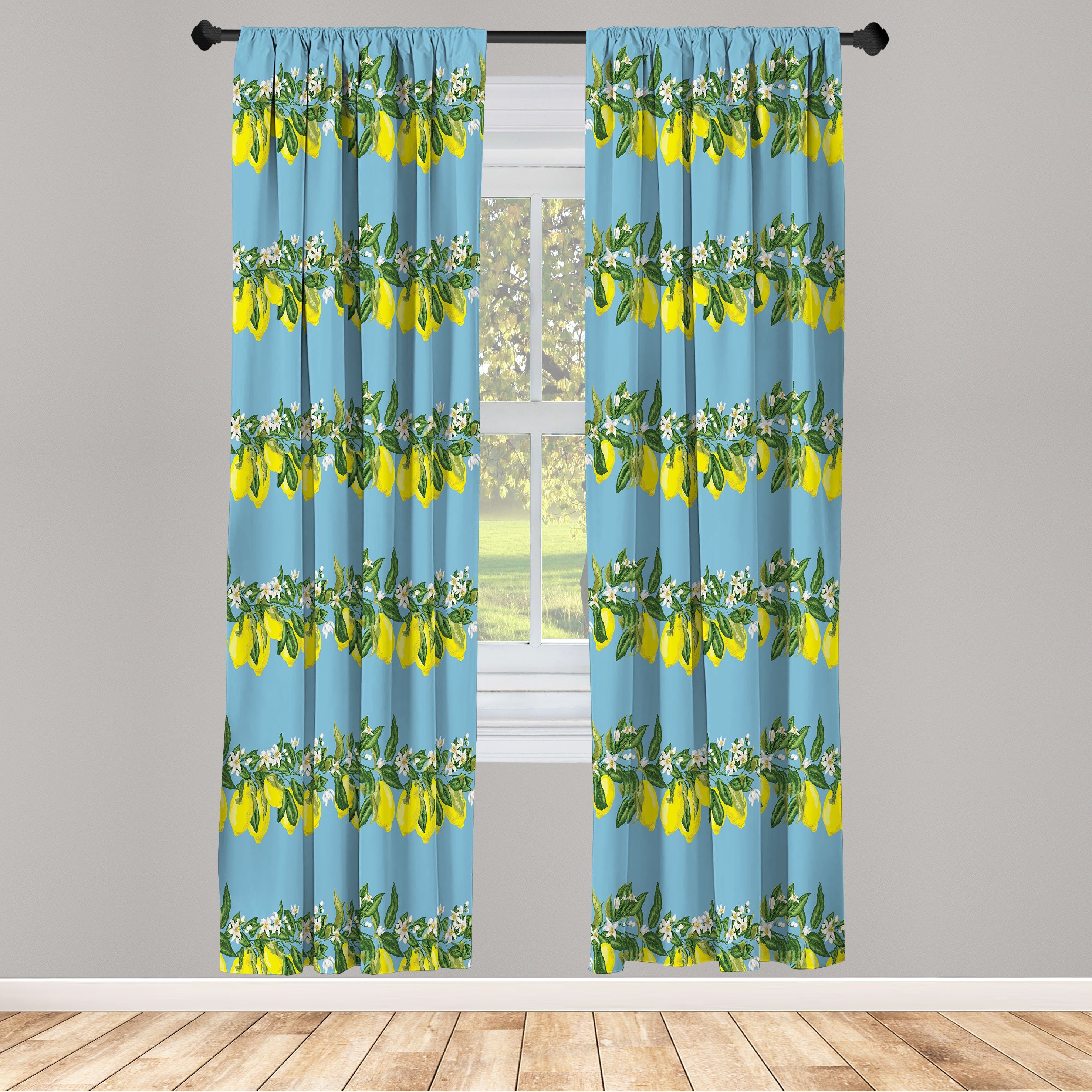Gardine Vorhang für Wohnzimmer Schlafzimmer Dekor, Abakuhaus, Microfaser, Zitrone Vintage Style Floral Ast | Fertiggardinen