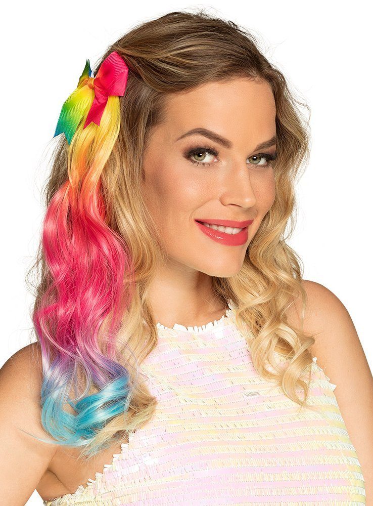Boland Kostüm-Perücke Regenbogen Haar-Extensions - für Fasching Karneval, Bunte Kunsthaare in Regenbogenfarben zum Anstecken
