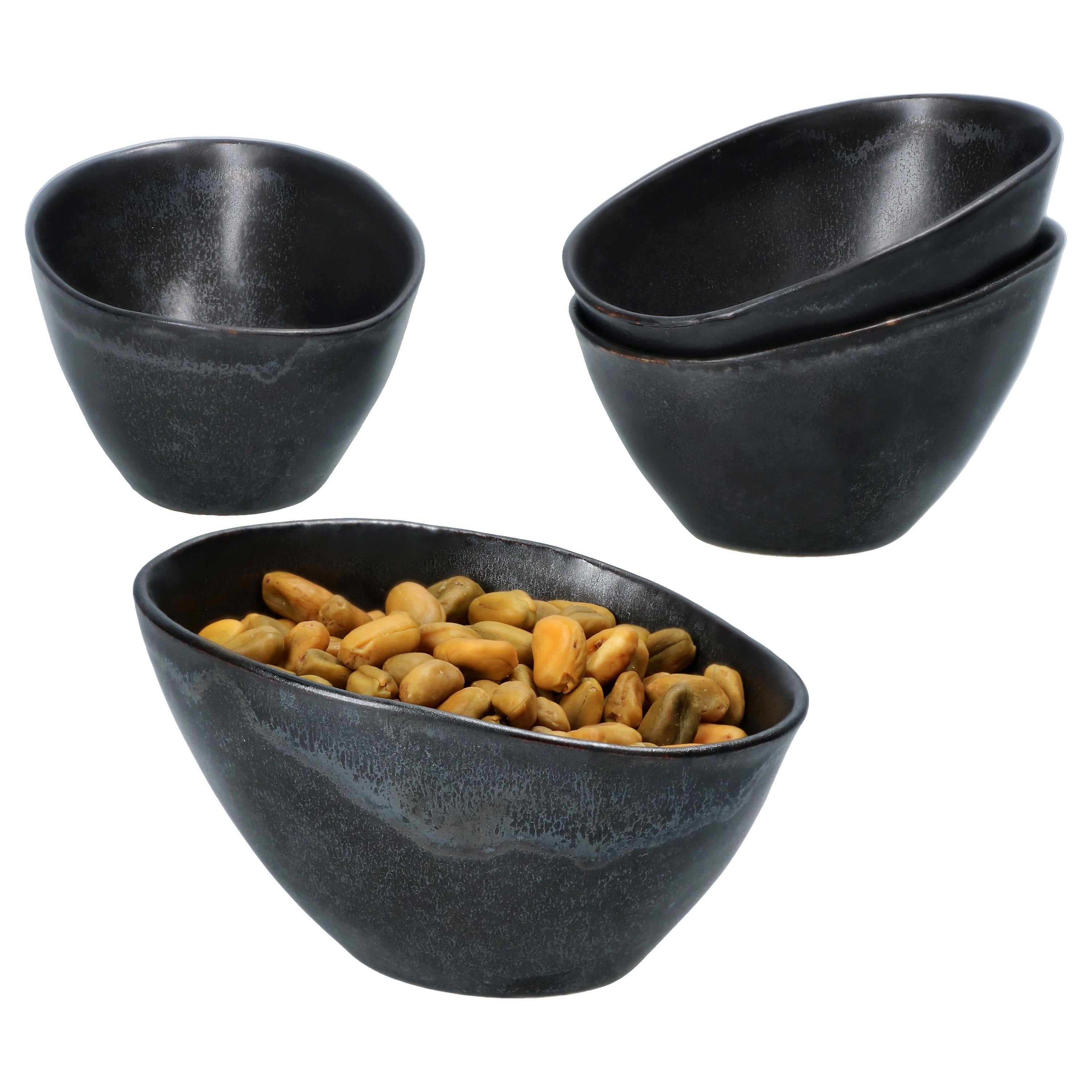 MamboCat Servierschale 4er Set Manhattan Snack- & Dip-Schälchen schwarz oval - 24322655, Steingut