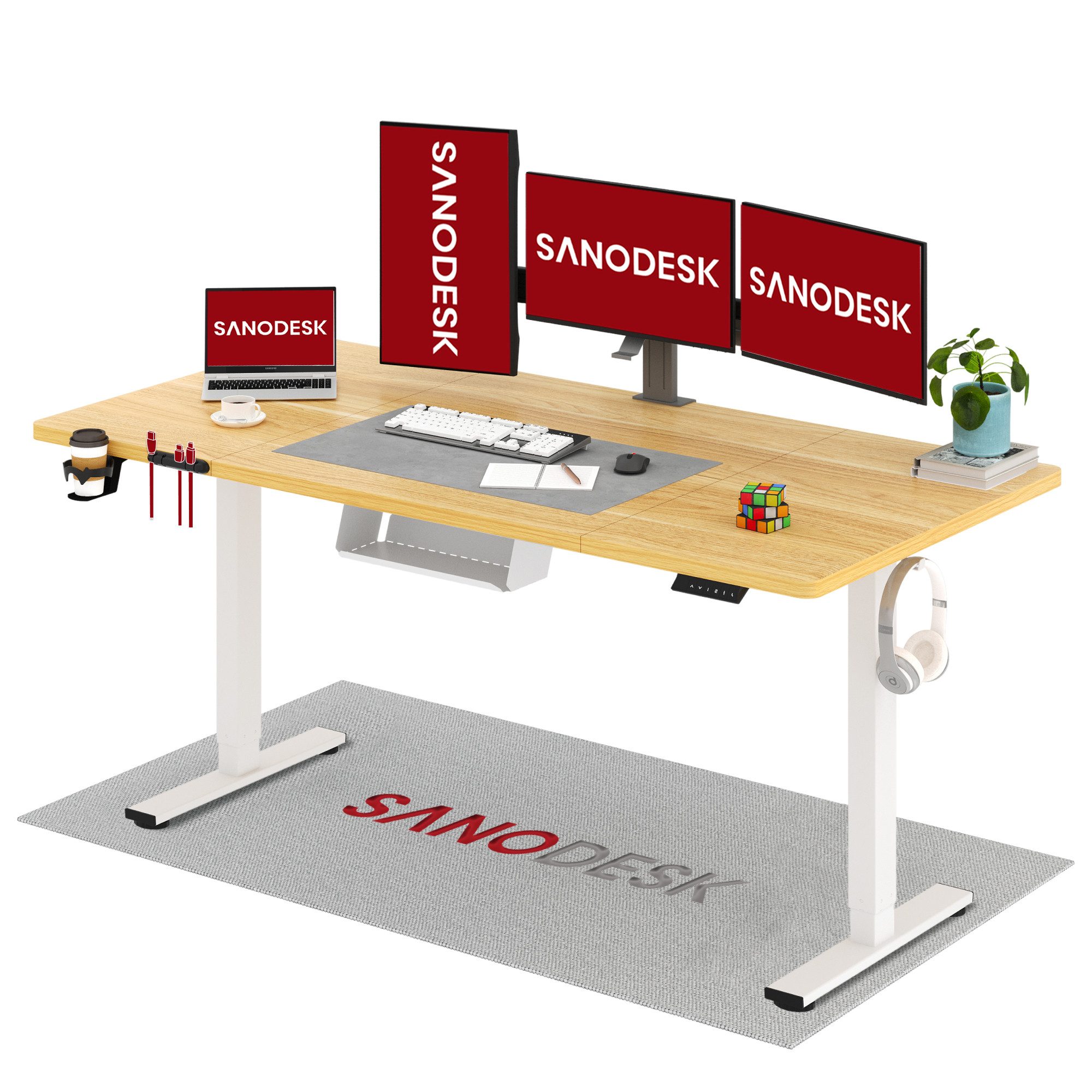 SANODESK Schreibtisch Elektrisch höhenverstellbarer Schreibtisch (inkl. vielseitigem Zubehör, 2-Fach-Teleskop mit Memory-Steuerung & Anti-kollisionssystem), schnelle Montage, Max. Load: 100 KG, verschiedene Größen zur Auswahl