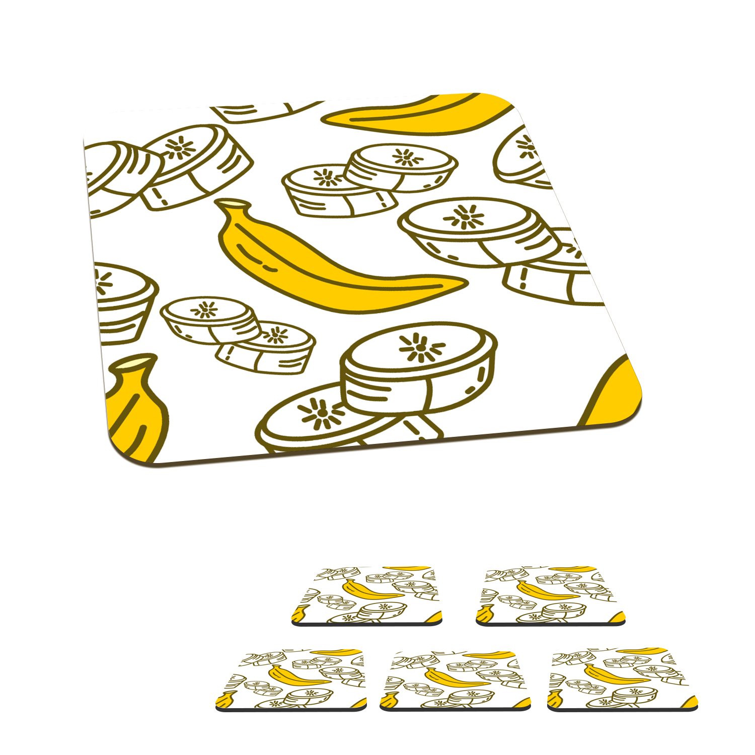 MuchoWow Glasuntersetzer Banane - Muster - Obst, Zubehör für Gläser, 6-tlg., Glasuntersetzer, Tischuntersetzer, Korkuntersetzer, Untersetzer, Tasse