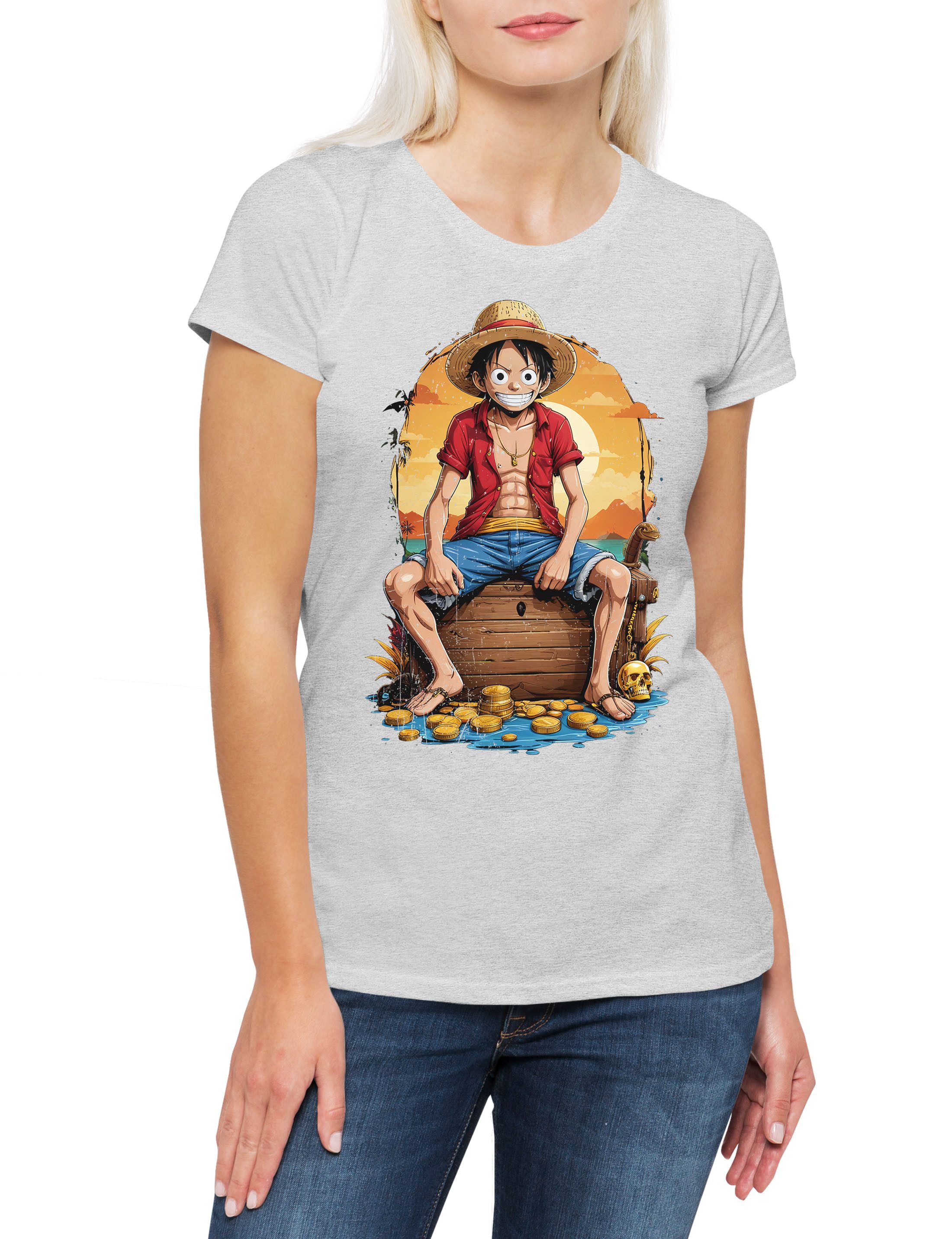 Print-Shirt Monkey Smile Ruffy Damen T-Shirt One Pirate Adventure Anime Piece D