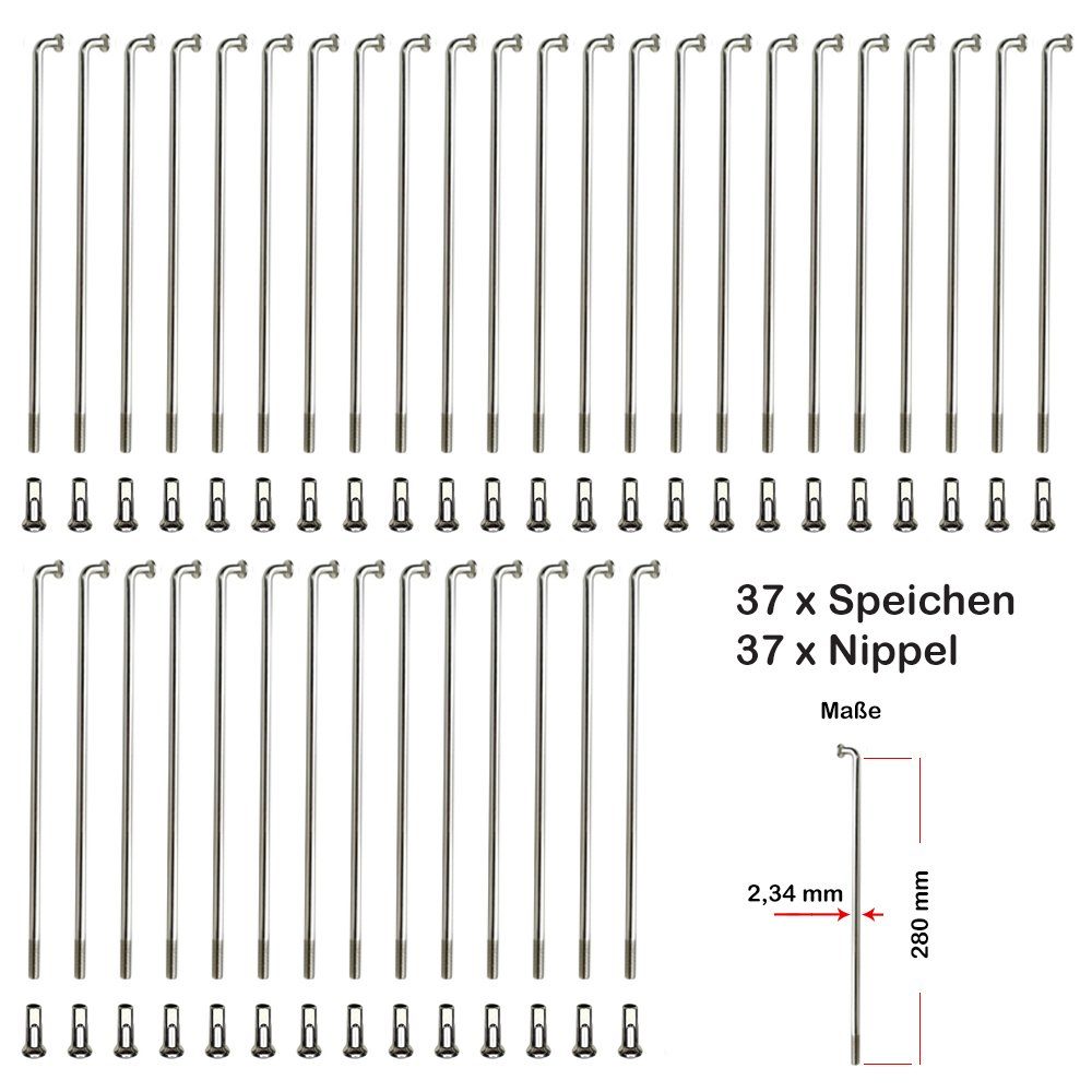 Büchel Fahrrad-Laufrad 37 Stück Speichen 280mm verstärkt NIROSTA 2,34mm