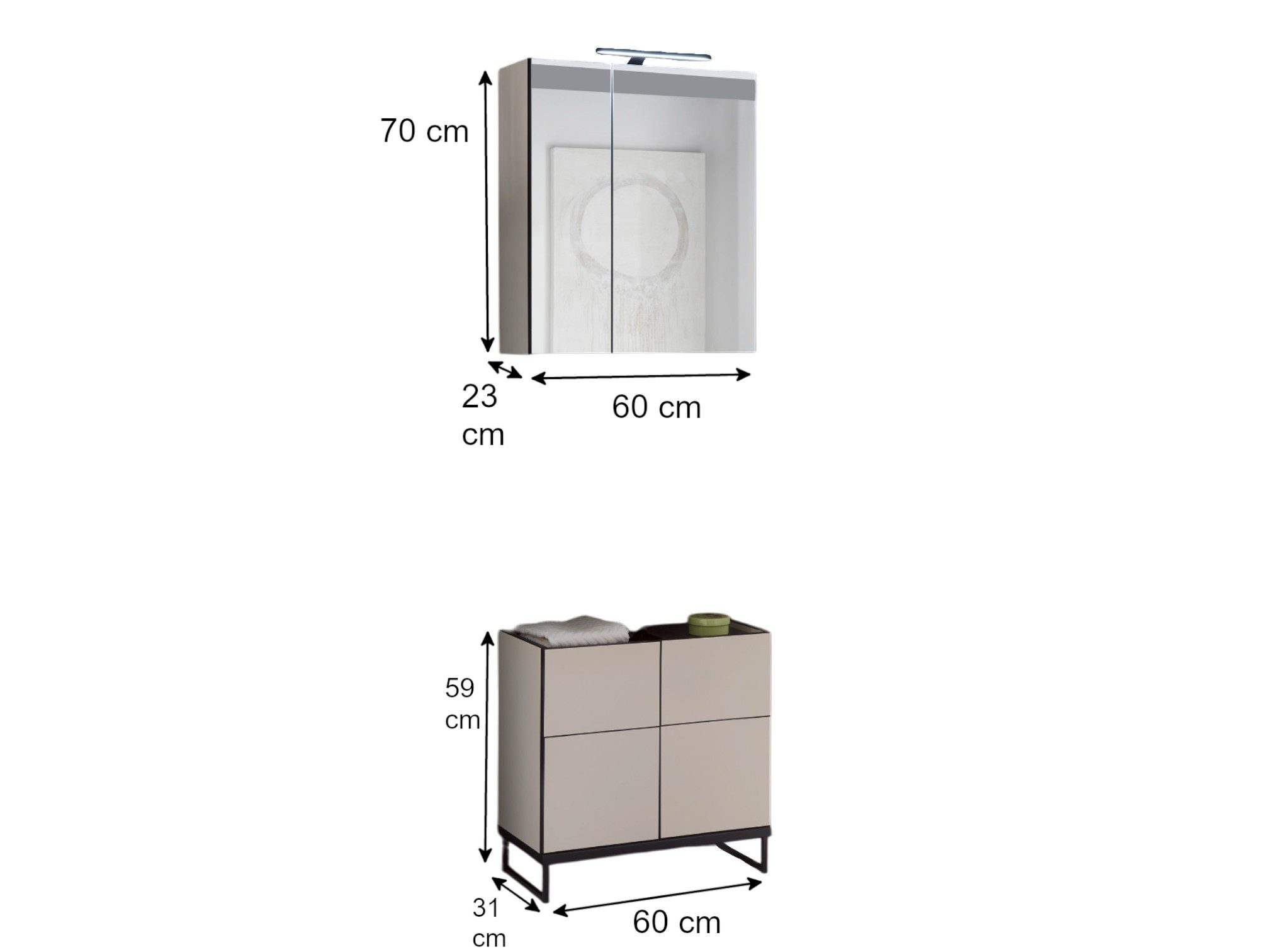 moebel-dich-auf Badmöbel-Set VENEZIA, (inklusive LED-Beleuchtung, kaschmir Spiegelschrank WBU optional mit Hoch-/Highboard), Metall Füße