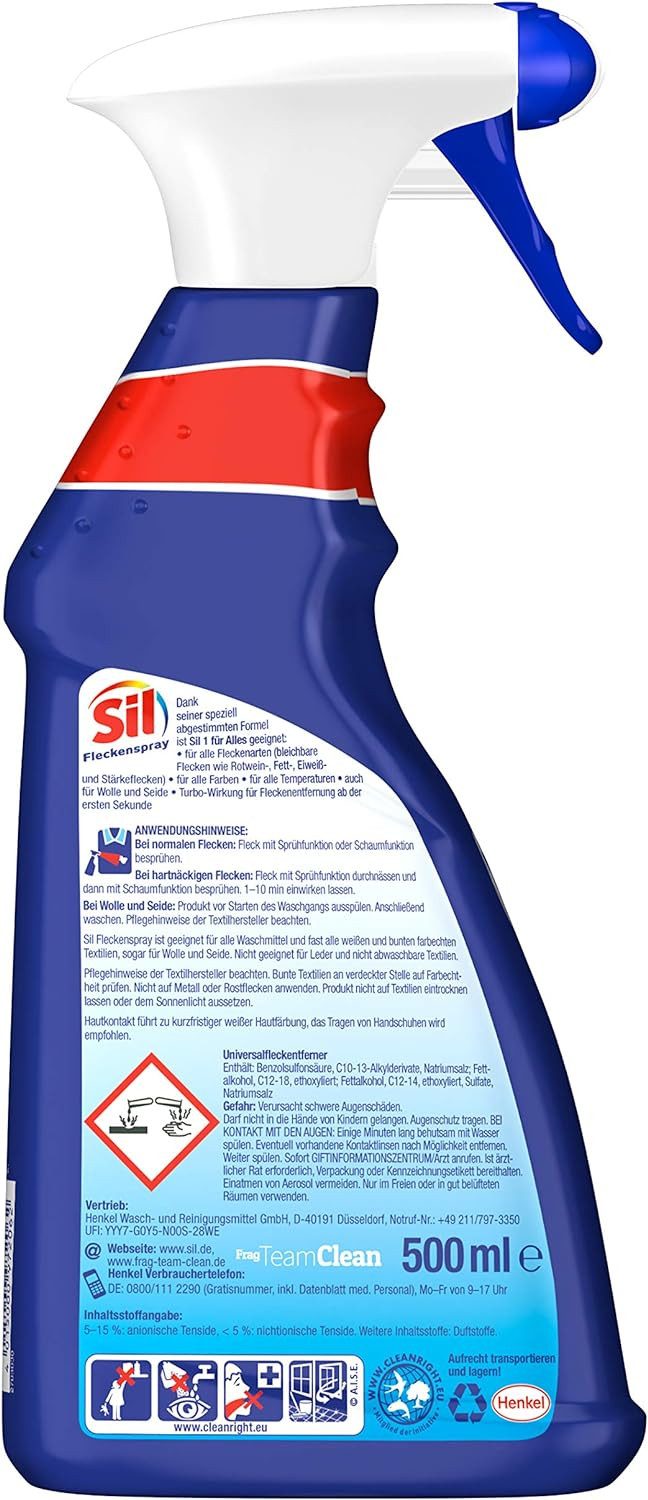 Sil Sil 1 für Alles Fleckenspray Textilreiniger 1x 500ml Fleckentferner (für hygienisch reine Wäsche)