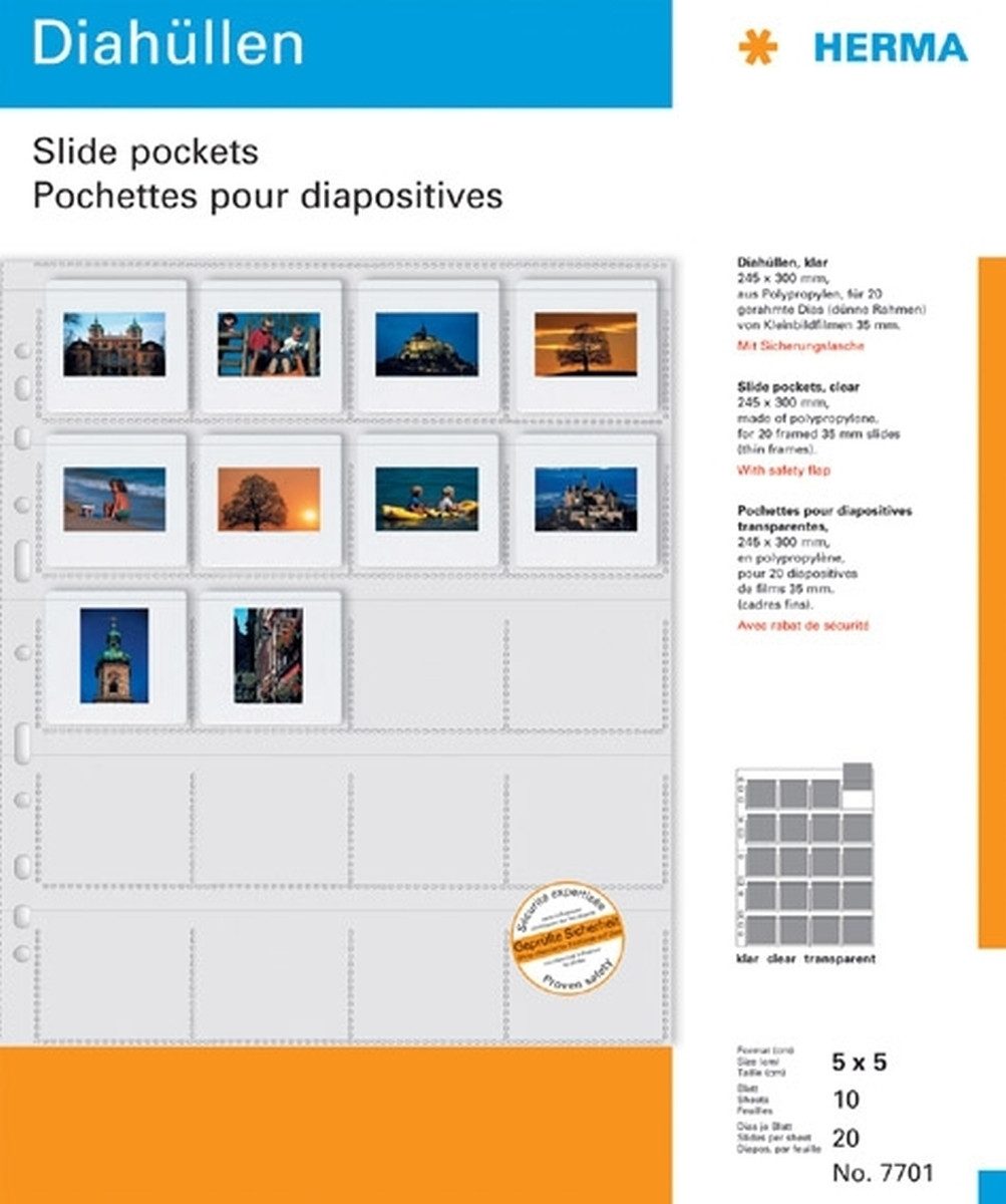HERMA Prospekthülle Diahüllen für Kleinbild-Dias 5x5cm klar VE=10 Stück