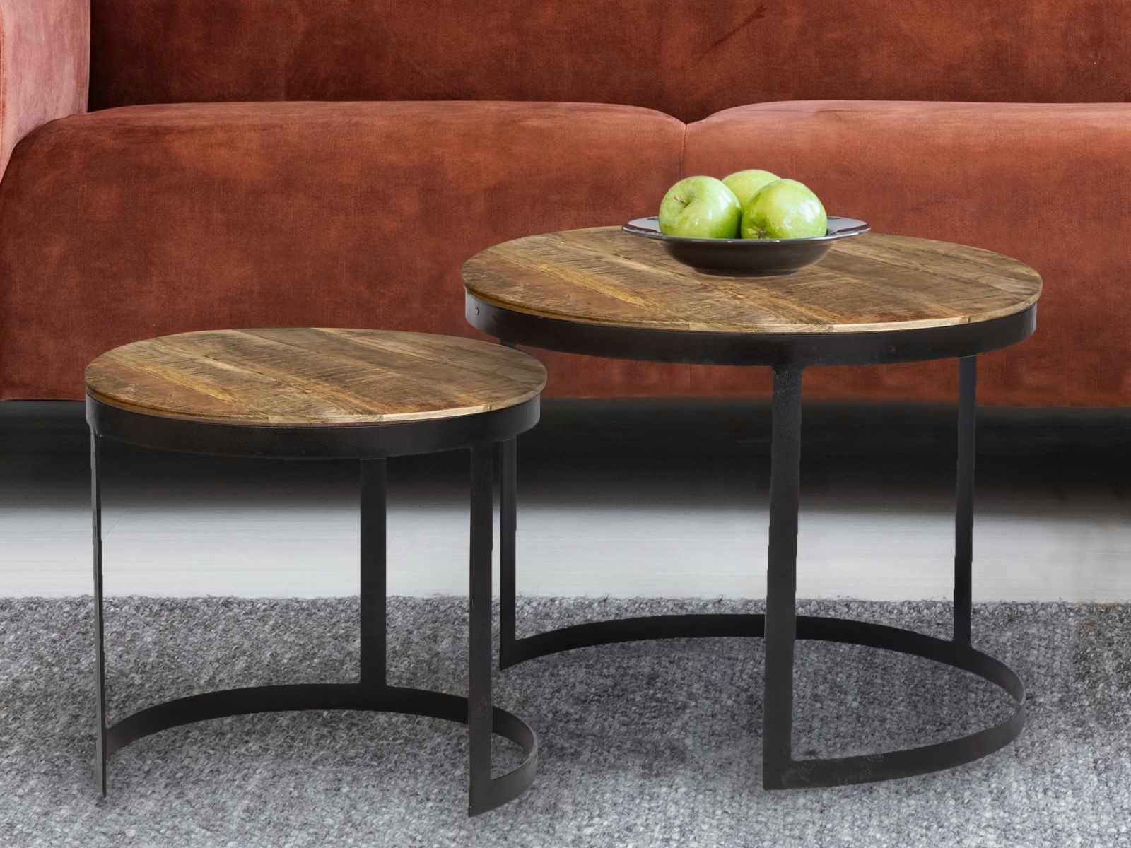 - schwarz Casamia 2er Wohnzimmer-Tisch rund Austin Beistelltisch Metall-G Couchtisch Set Beistelltisch tabacco matt