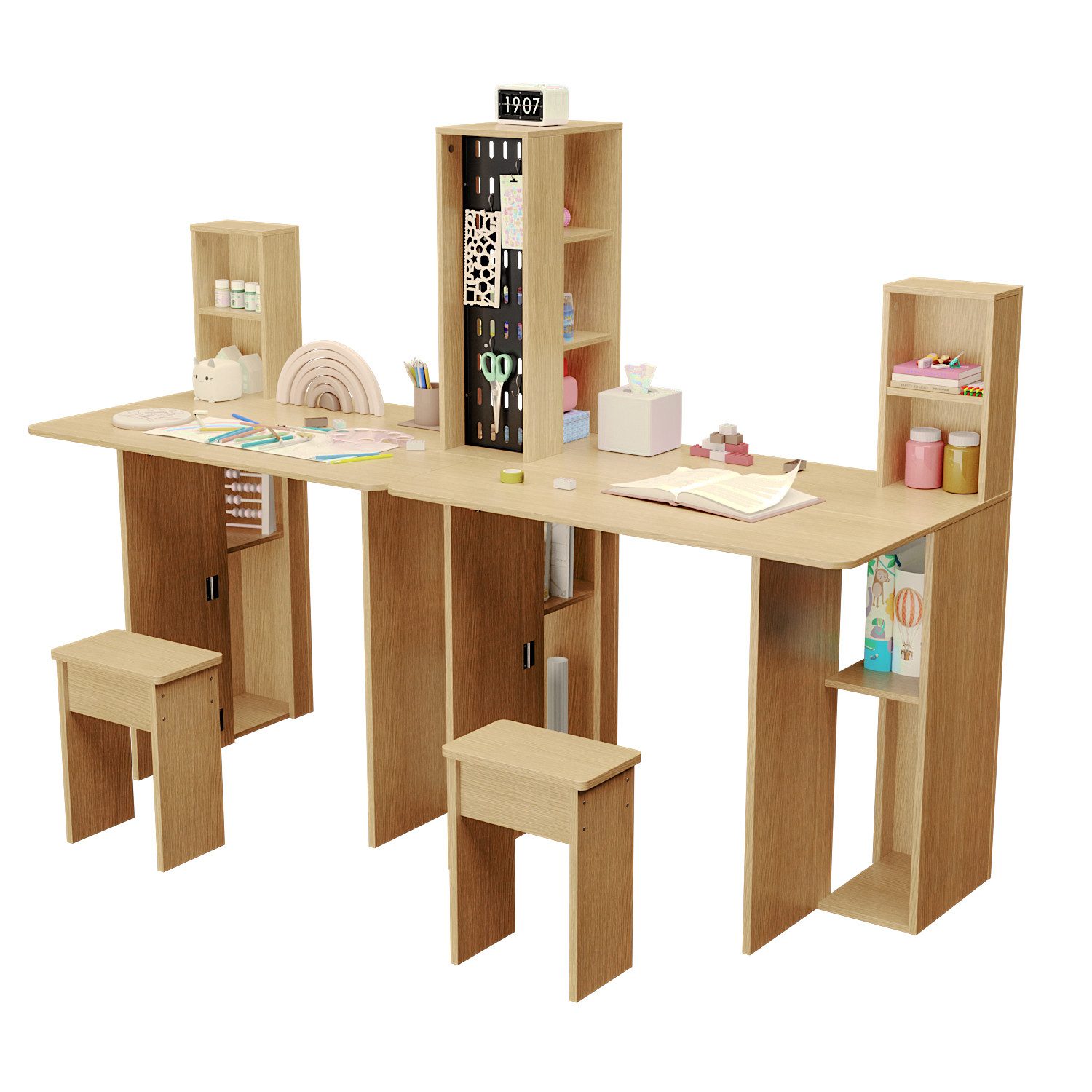 FUFU&GAGA Klapptisch Doppel-Falttisch mit Stauraum, Beige, MDF, 180×28,8×130 cm