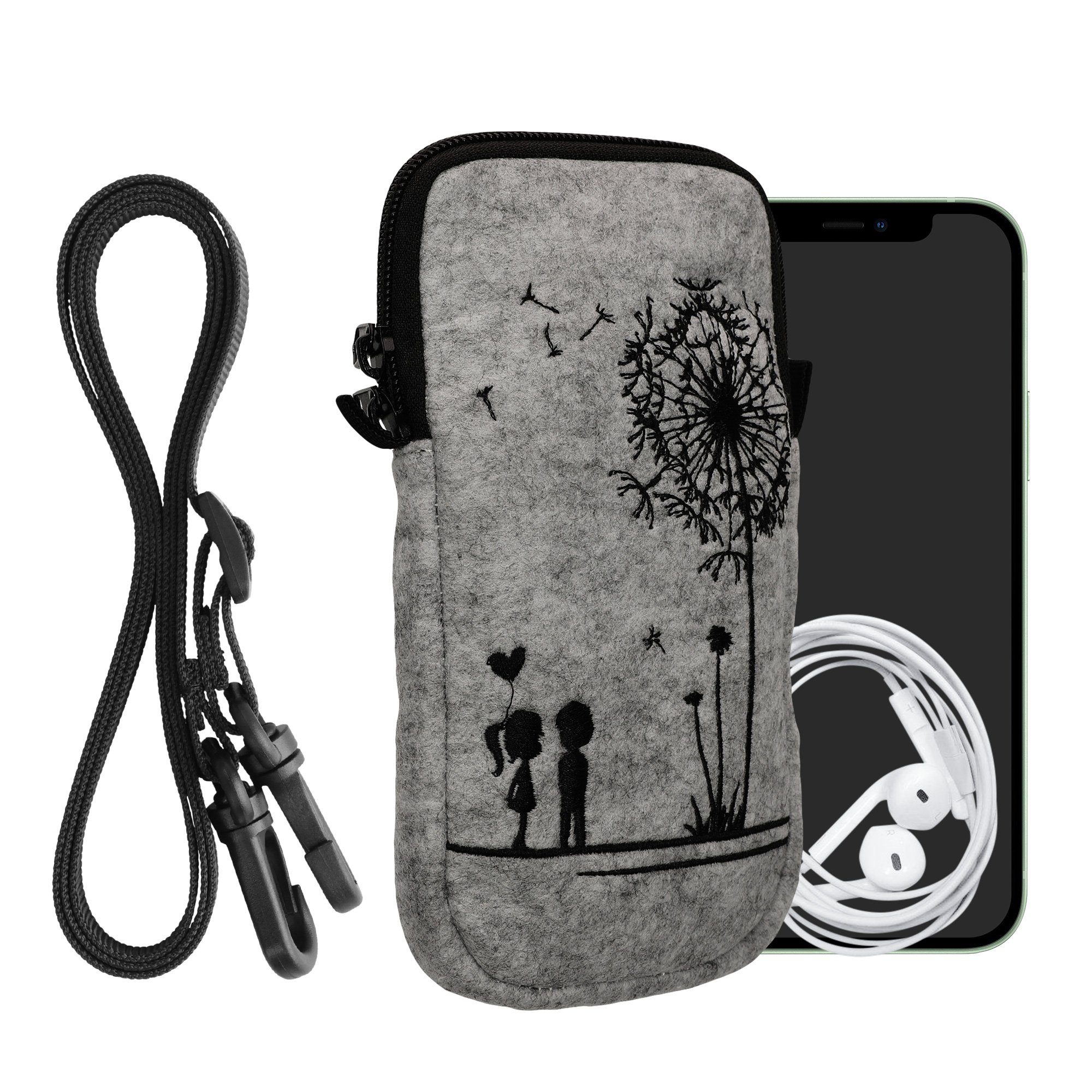 kwmobile Sleeve Handytasche für Smartphones XXL - 7", Filz Handy Hülle - Tasche mit Kette 17,7 x 8,5 cm Innenmaße