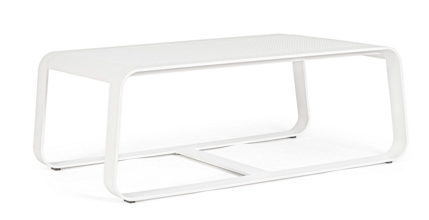 Natur24 Couchtisch Couchtisch Merrigan 105x62x38cm Aluminium Weiß Innen- und Außenbereich