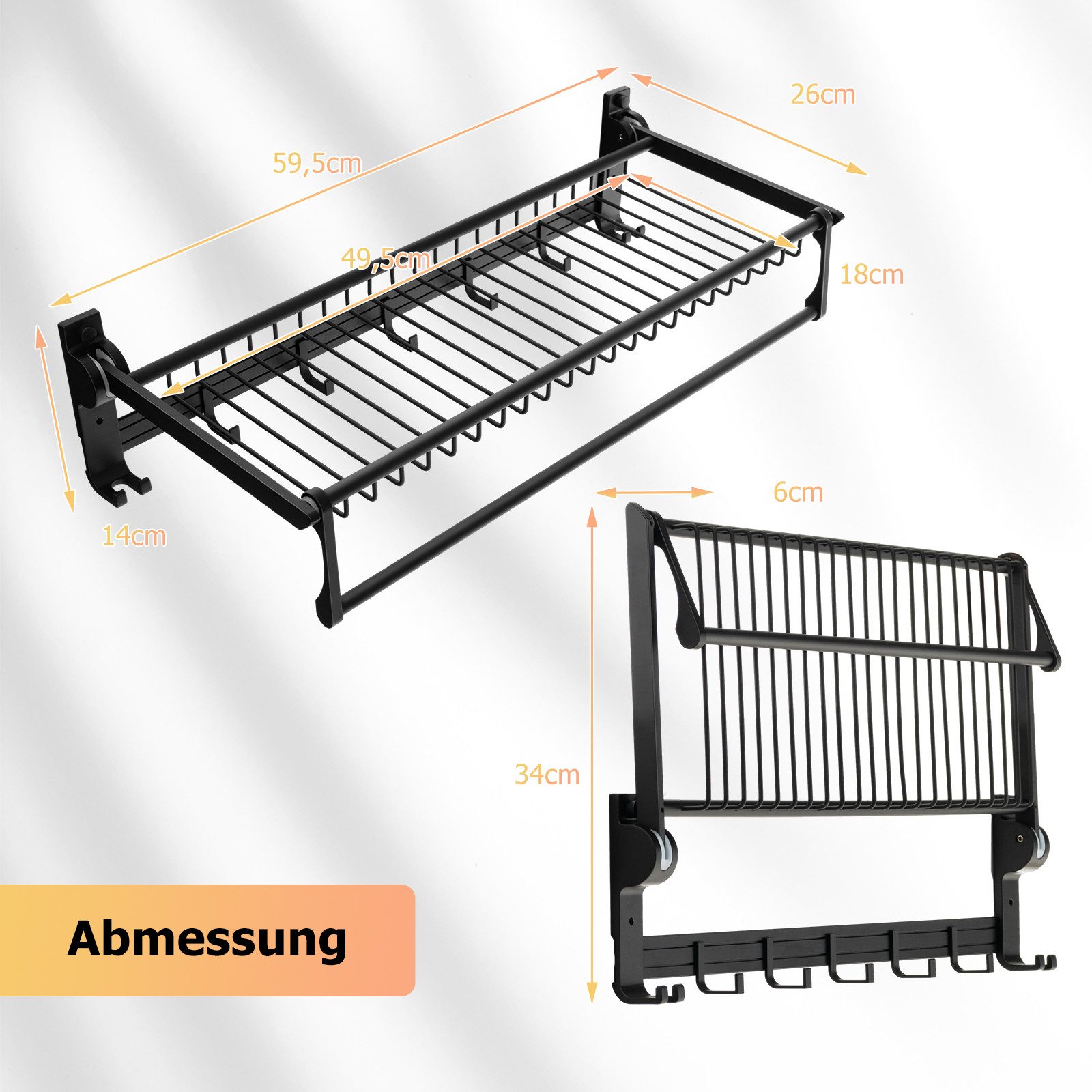 KOMFOTTEU Handtuchhalter, mit 9 Handtuchhaken & Regal, 59,5 x 26 x 14 cm günstig online kaufen