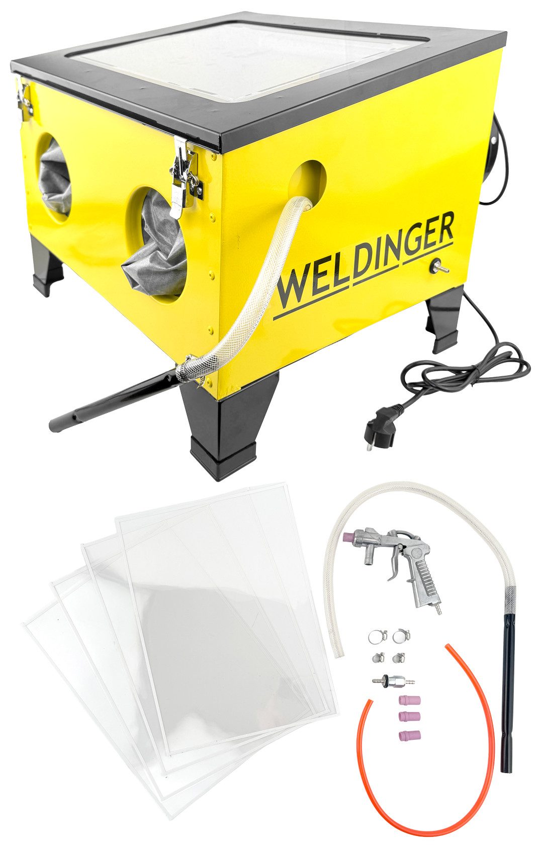 WELDINGER Sandstrahlkabine Sandstrahlkabine SK 200 Absauggebläse Staubabscheider Druck 4-8 bar, max. 8 bar, Luftstrahlpistole, Staubabscheider