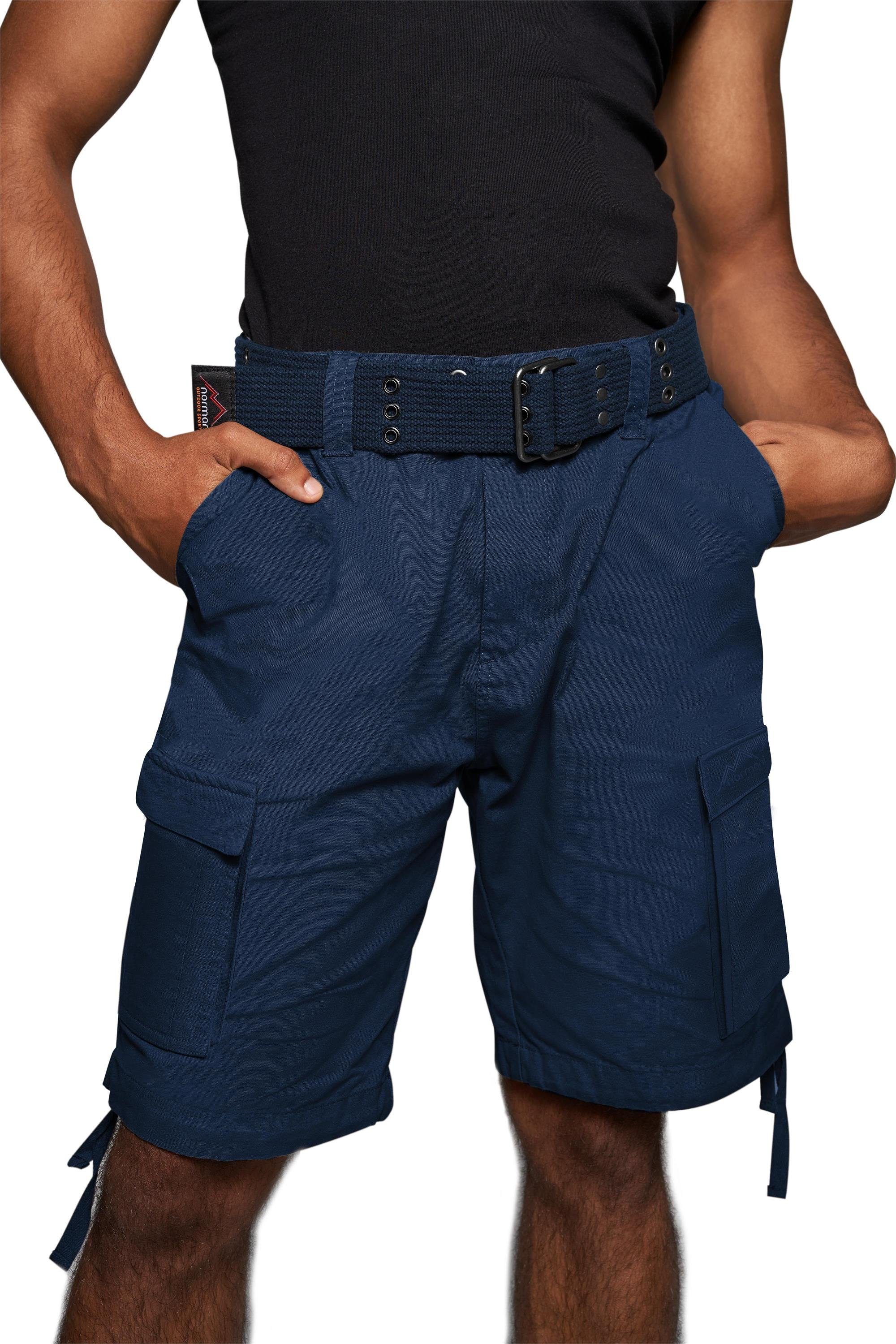 normani Bermudas Sommer-Shorts „Kalahari“ mit Gürtel „Wadi“ kurze Sommerhose Freizeithose Vintage-Shorts - 100% nachhaltige Bio-Baumwolle Navy