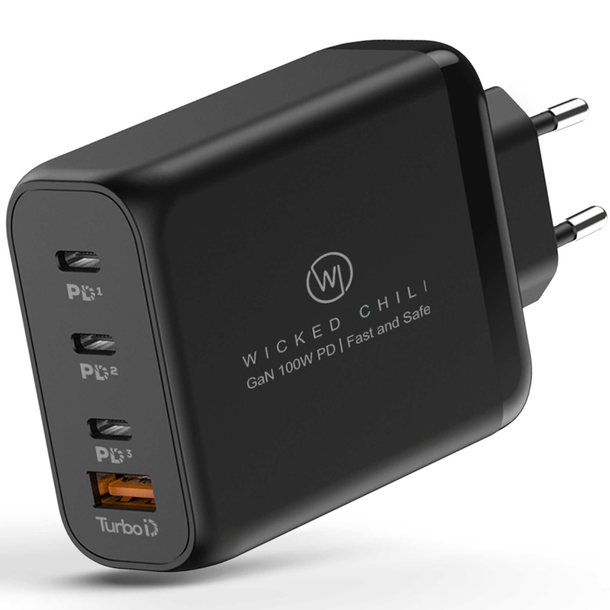 Wicked Chili 100W GaN III USB-C Ladegerät Netzteil iPhone iPad Steckernetzteil (USB-C Fast Charge PD, QC, PPS)