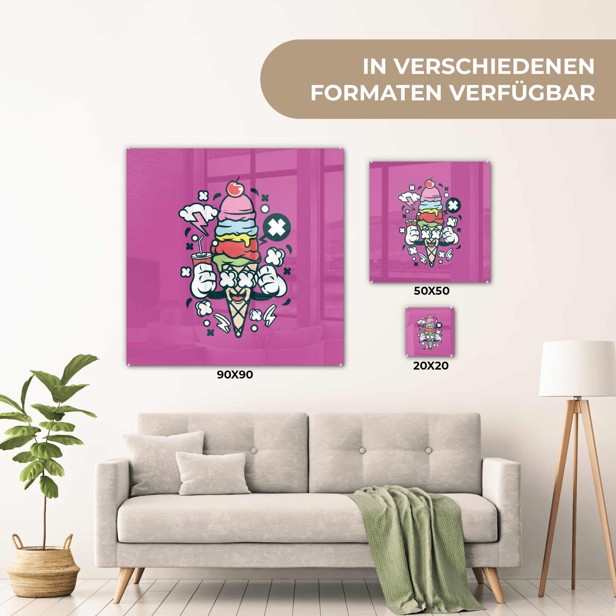 Eiscreme Foto St), MuchoWow - Wandbild auf (1 - Becher, Bilder Vintage - - Glas Acrylglasbild auf - Glas Glasbilder Wanddekoration