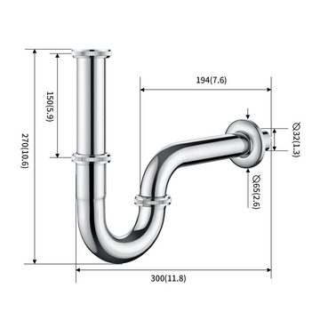 Auralum Siphon Edelstahl Sifon Siphon Röhrensiphon 1/4" Syphon Bad für Waschtisch, Badezimmer-Waschtisch