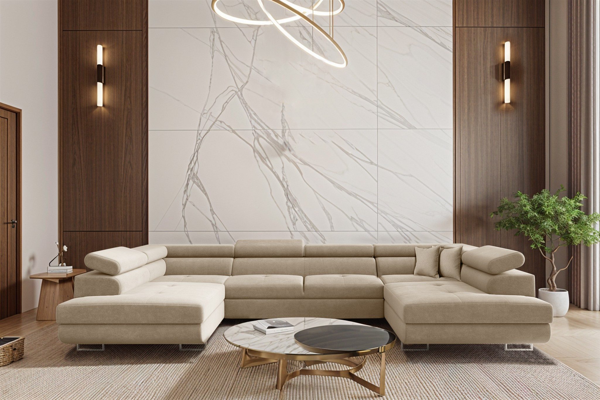 Fun Möbel Wohnlandschaft CARMELO Sofa in U-Form mit Schlaffunktion Stoff Nova, Rücken echt bezogen