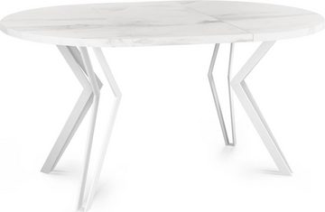 WFL GROUP Esstisch Austin, Runder Ausziehbarer Tisch mit weiße Metallbeinen