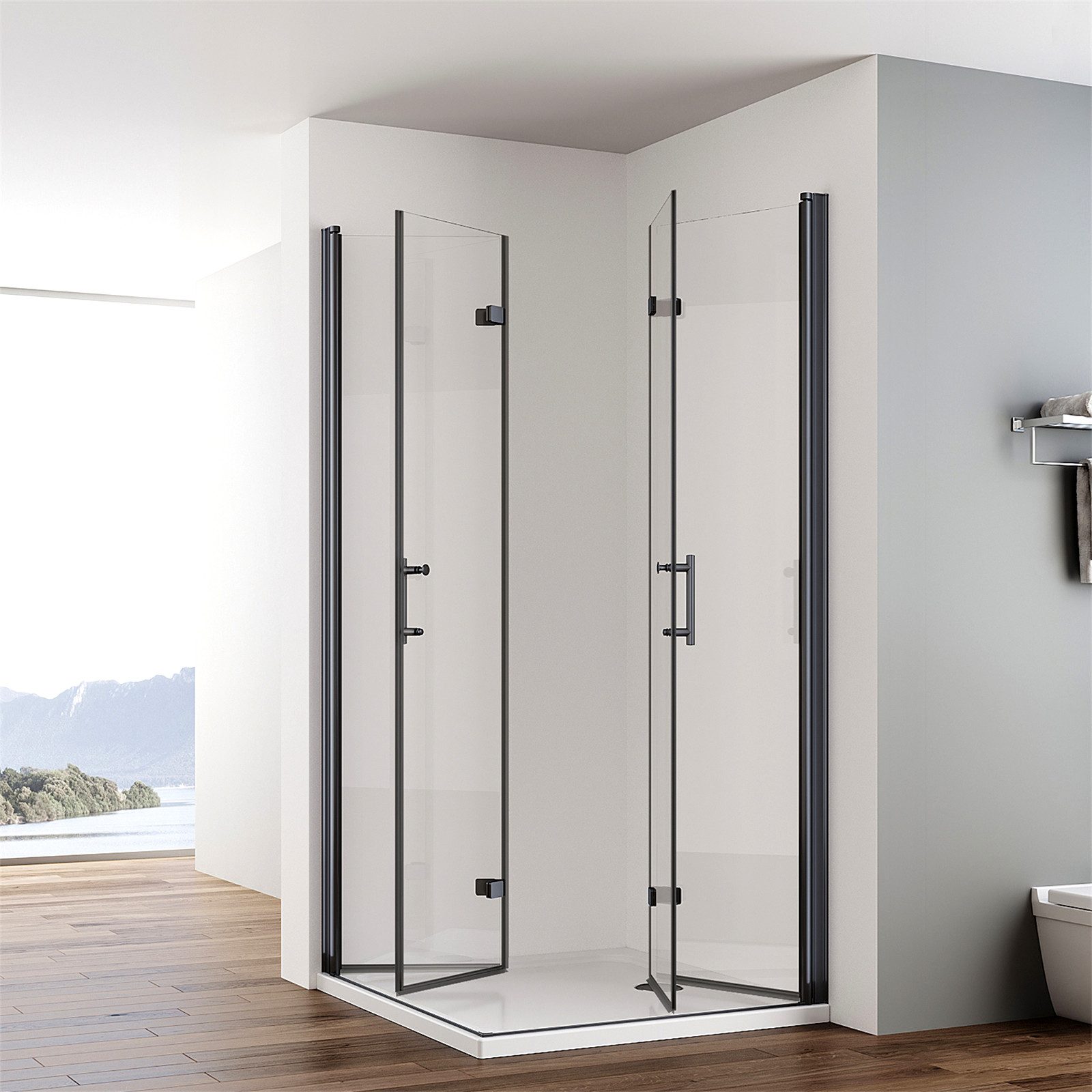 IMPTS Eckdusche Duschkabine Schwarz Eckeinstieg 180º Eckig Faltbar Dusche F günstig online kaufen