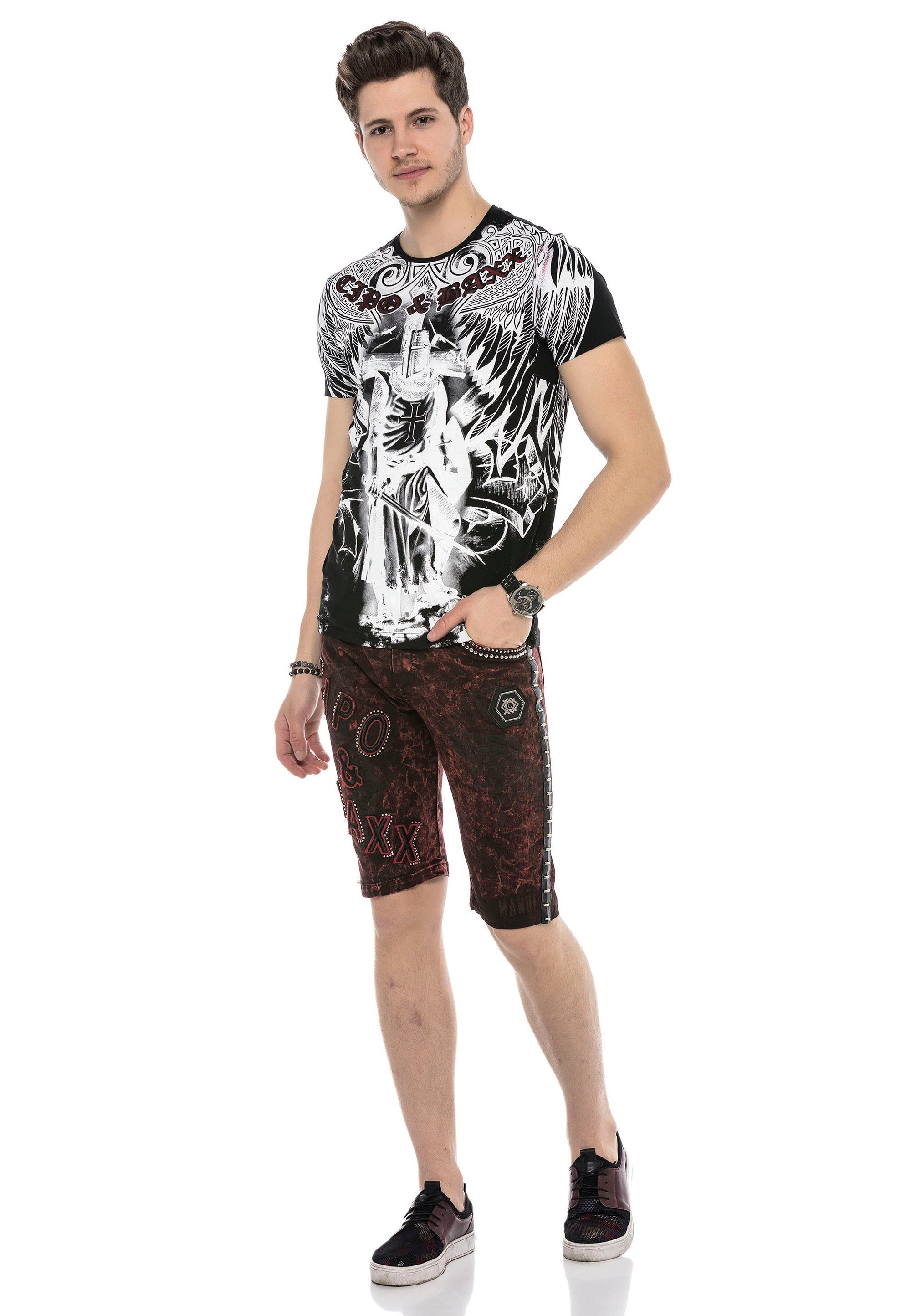 Baxx schwarz-weiß Cipo mit & grafischem T-Shirt Print