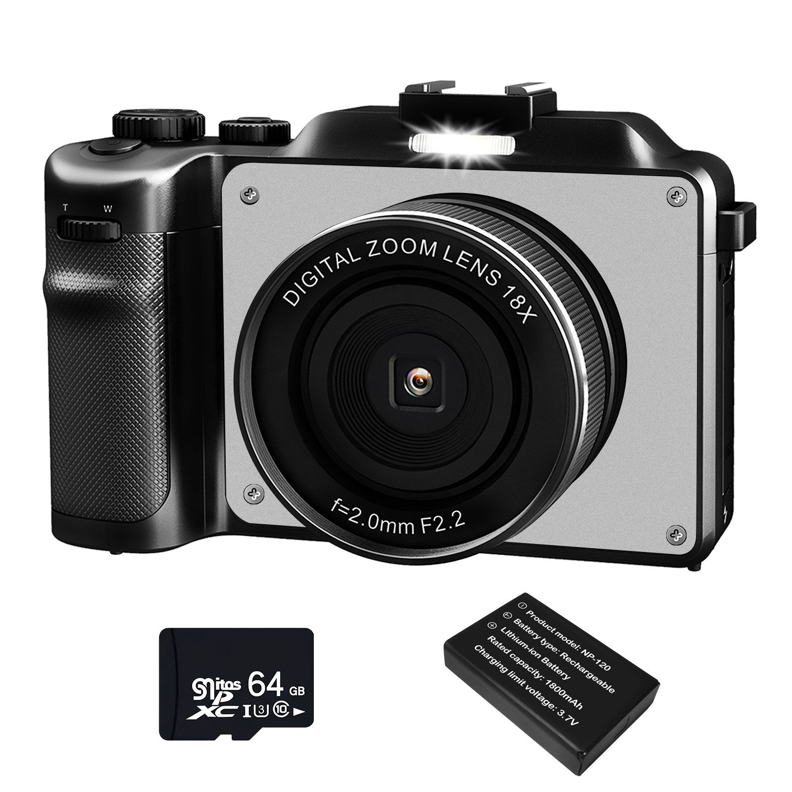 Fine Life Pro Digitalkamera, 4K HD 1080P Fotokamera Kompaktkamera (48 MP, 18X Digitalzoom,48MP Kompaktkamera mit 64 GB TF-Karte)