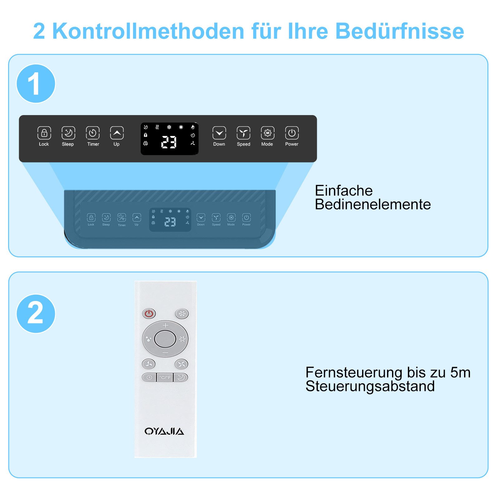 oyajia Klimagerät 6-in-1 7000/9000 BTU Mobile Klimaanlage mit Luftentfeuchter Ventilator, Fernbedienung,Timer, Energieeinsparung, Abluftschlauch, Digitaldisplay