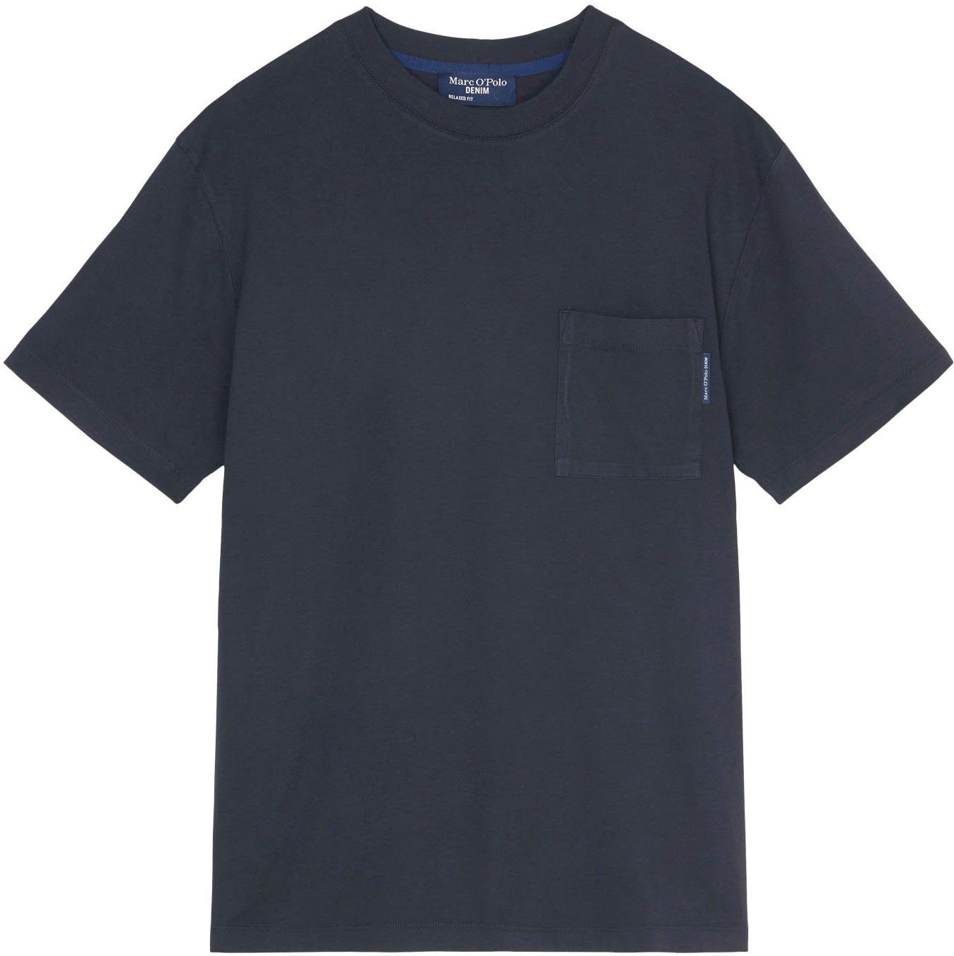 aufgesetzter T-Shirt Brusttasche Marc mit O'Polo dunkelblau DENIM