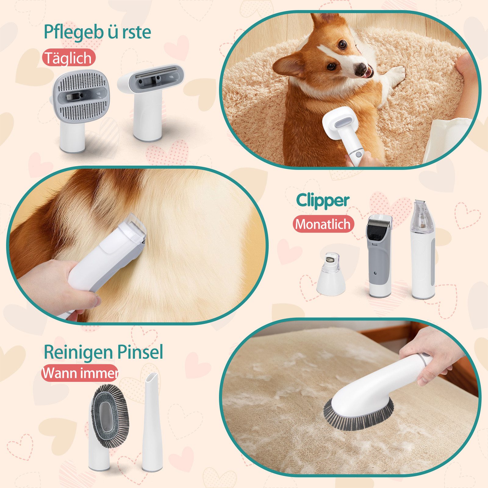 nobleza Fellpflegehandschuh Hundeschermaschine mit Staubsauger Tierhaarentferner für Hunde/Katzen