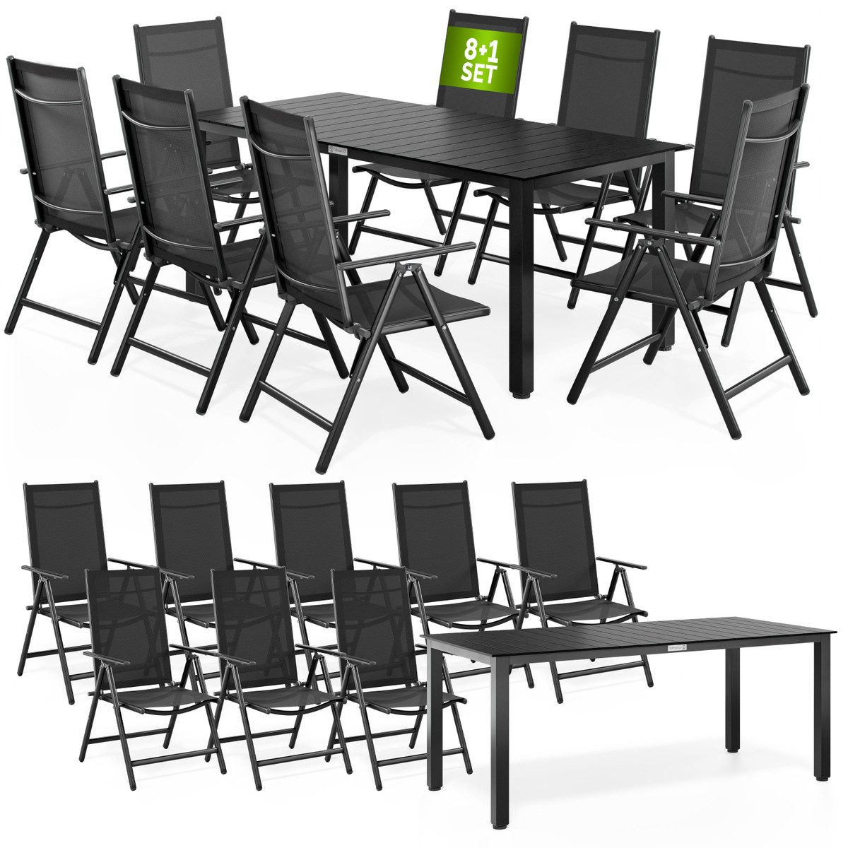 Casaria Garten-Essgruppe WPC Bern, (9-tlg), Aluminium 8-fach Verstellbar Hochlehner Stühle Klappbar WPC