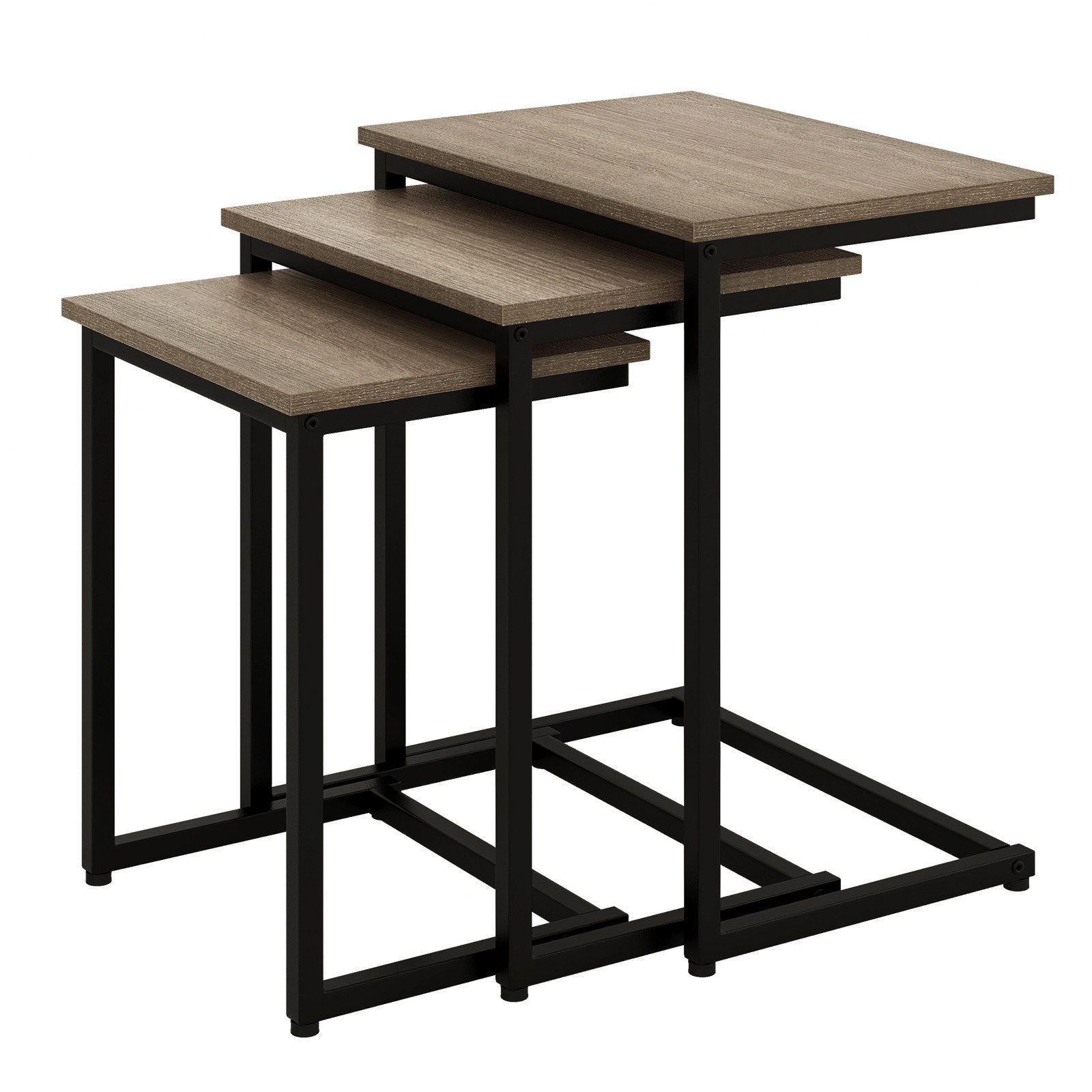 COSTWAY Beistelltisch, 3er Set, Couchtisch C-Form, Metallrahmen, stapelbar