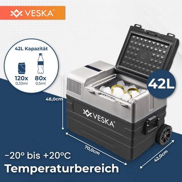 VESKA Elektrische Kühlbox Kompressor Gefriertruhe mobiler Kühlschrank, Kühltruhe, Gefrierbox, 12V/24V, 230V, für Auto, Lkw, Boot, Wohnwagen, Camping