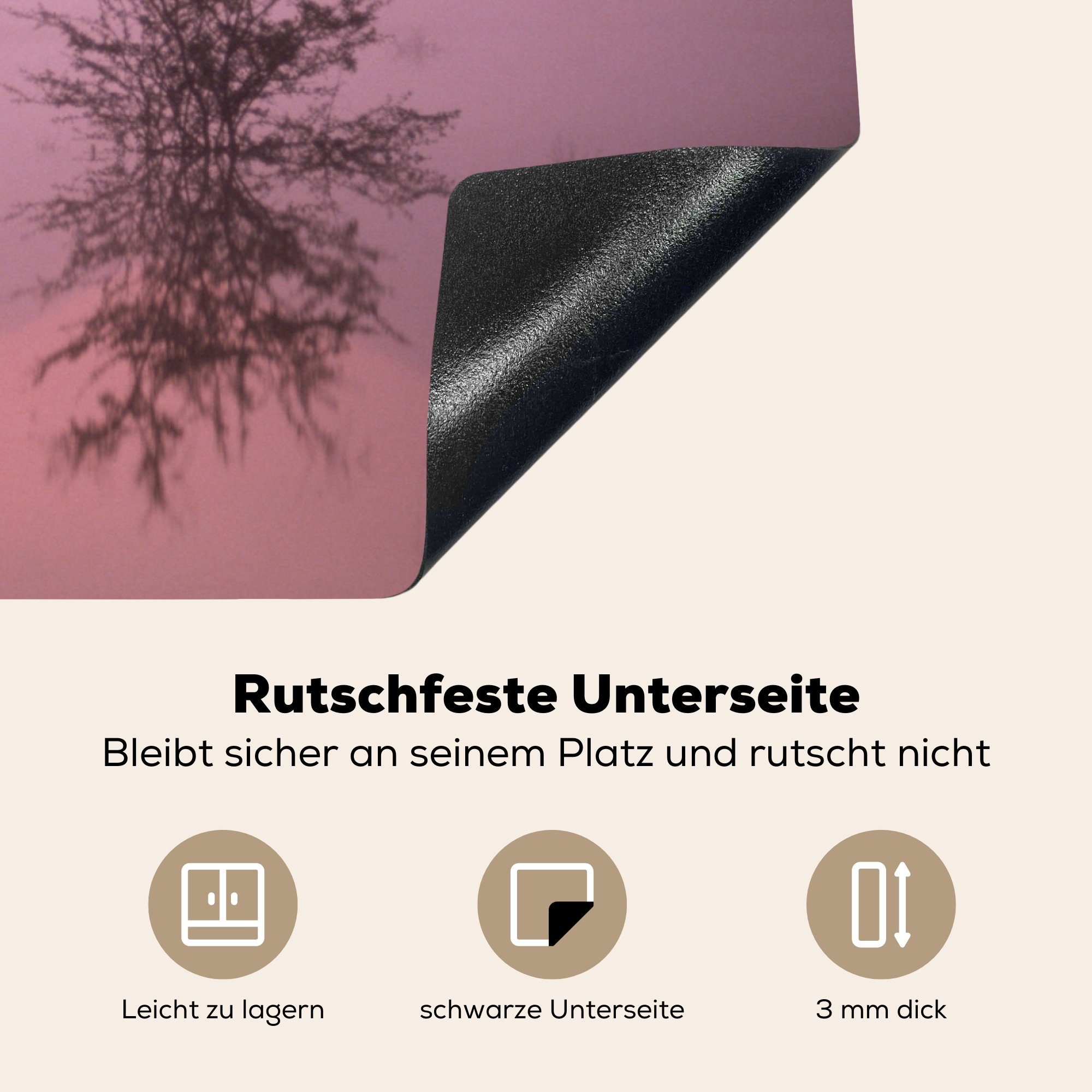 Herdblende-/Abdeckplatte Himmel, tlg), Ceranfeldabdeckung 70x52 Einsamer Arbeitsfläche (1 Baum unter rosa nutzbar, cm, Mobile MuchoWow Vinyl,