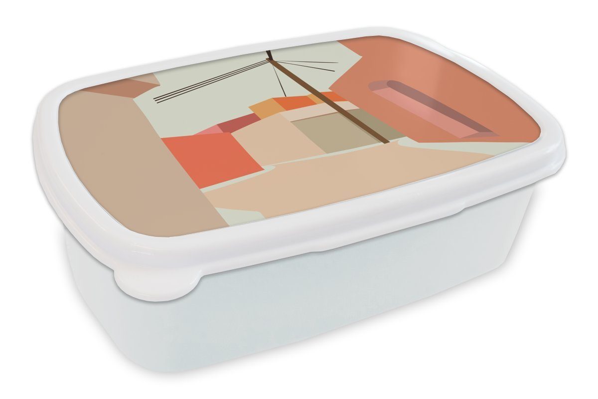 MuchoWow Lunchbox Stromkabel - Haus - Sommer - Pastell, Kunststoff, (2-tlg), Brotbox für Kinder und Erwachsene, Brotdose, für Jungs und Mädchen weiß