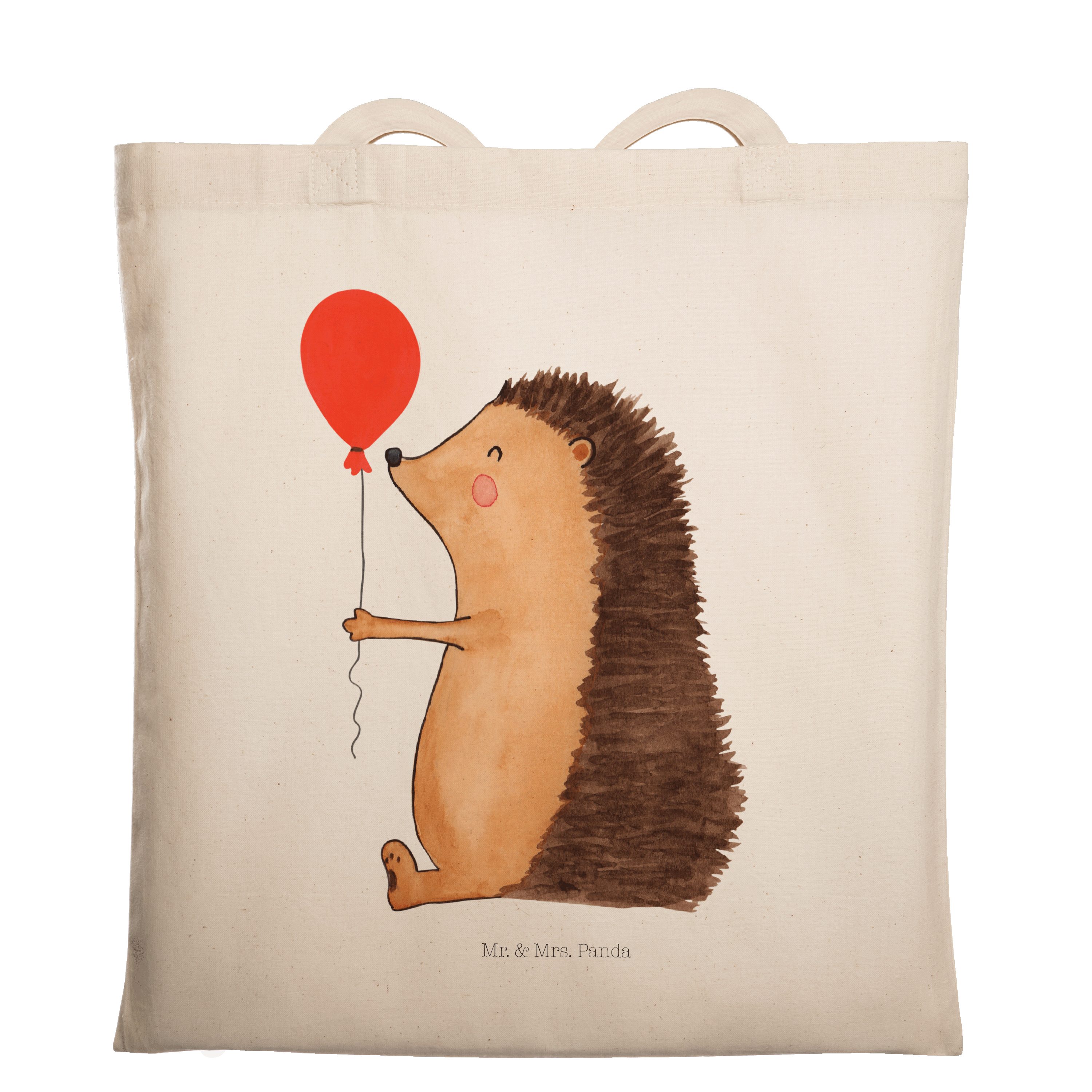 Mr. & Mrs. Panda Tragetasche Igel mit Luftballon - Transparent - Geschenk, Tiere, Stoffbeutel, Hap (1-tlg)