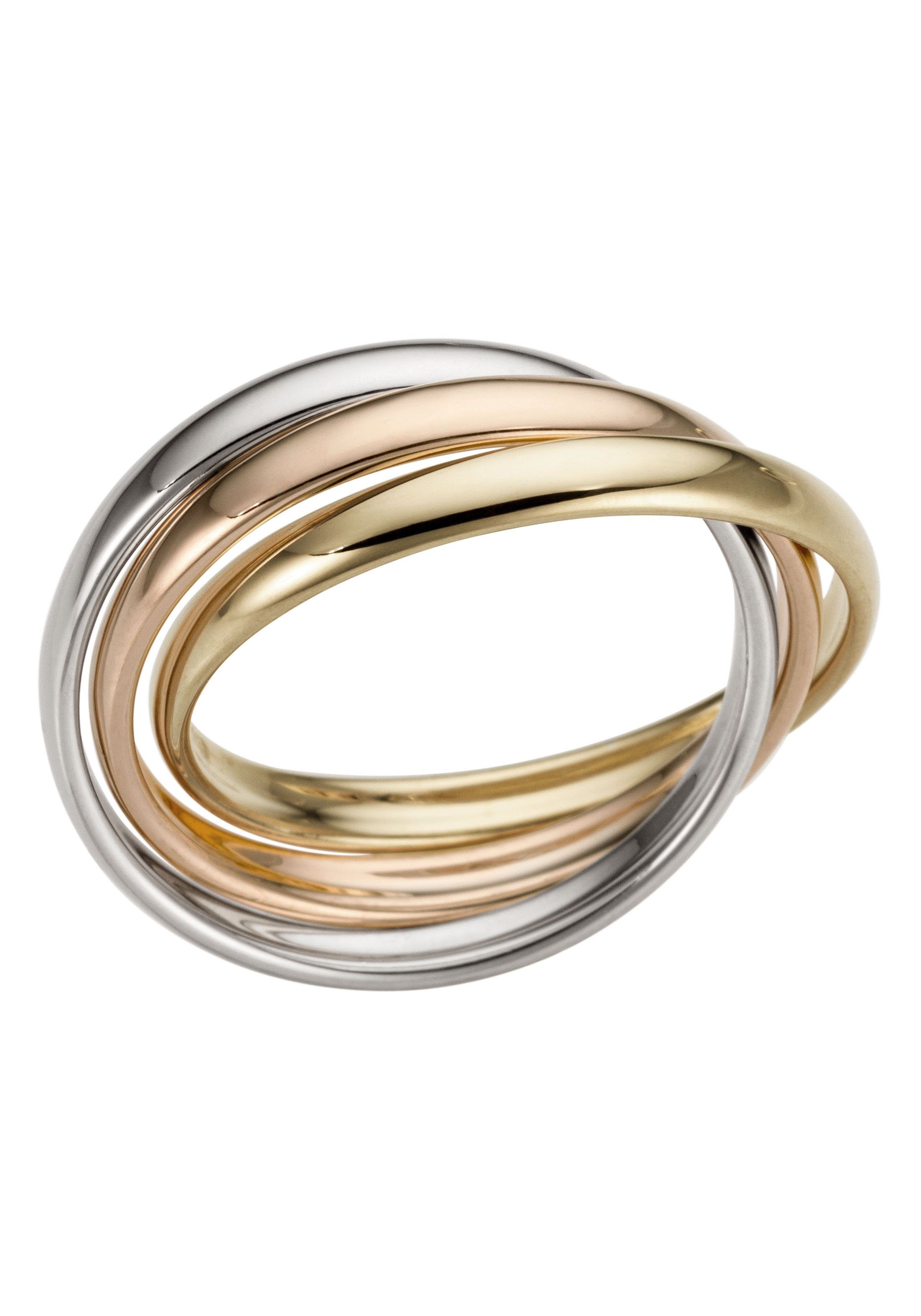 Firetti Goldring Schmuck Geschenk Gold 585, 3-Fach verschlungen, tricolor, massiv