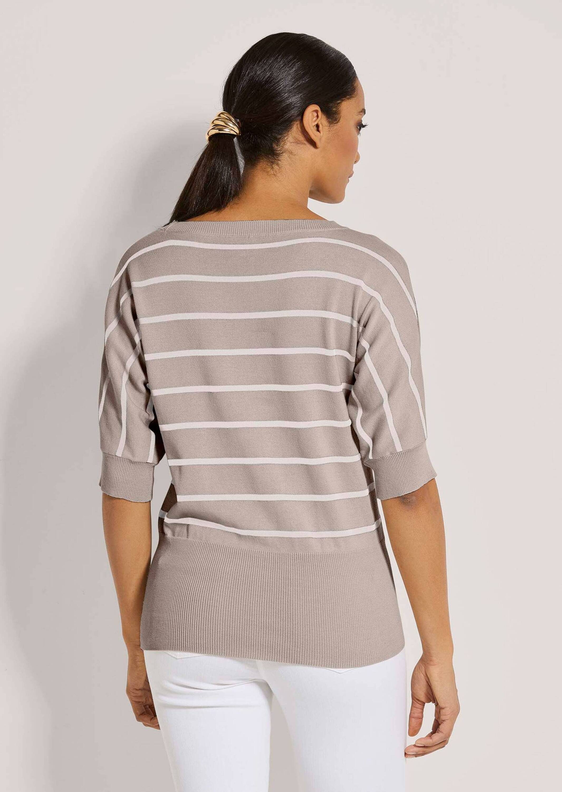 MADELEINE Strickpullover Ringelpullover im maritimen Look Halbarmshirt mit markantem Rippenbund und U-Boot-Ausschnitt