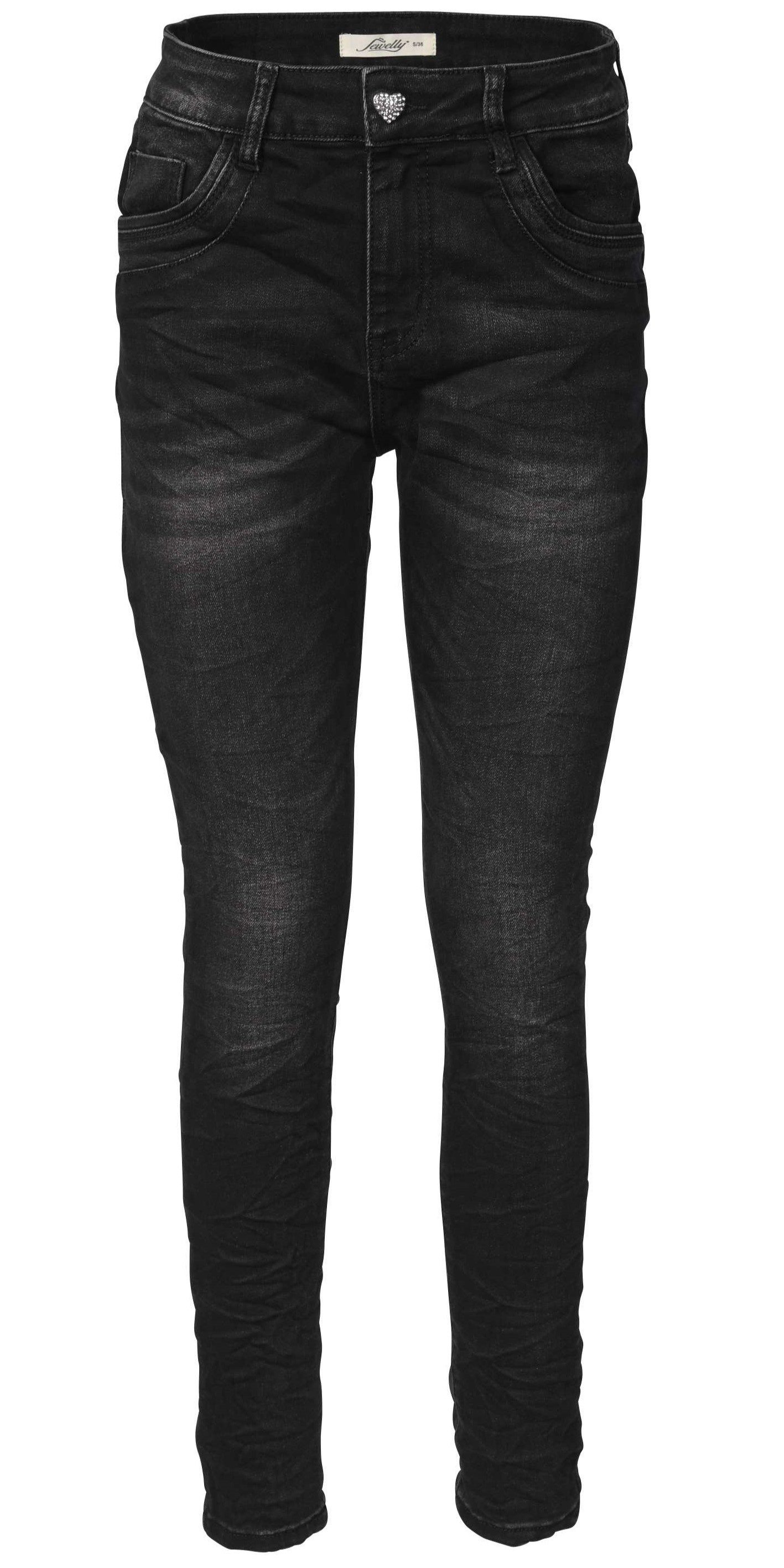 Jewelly Regular-fit-Jeans Jeans, Schwarze Stretch Jeans Five-Pocket im.  44,90