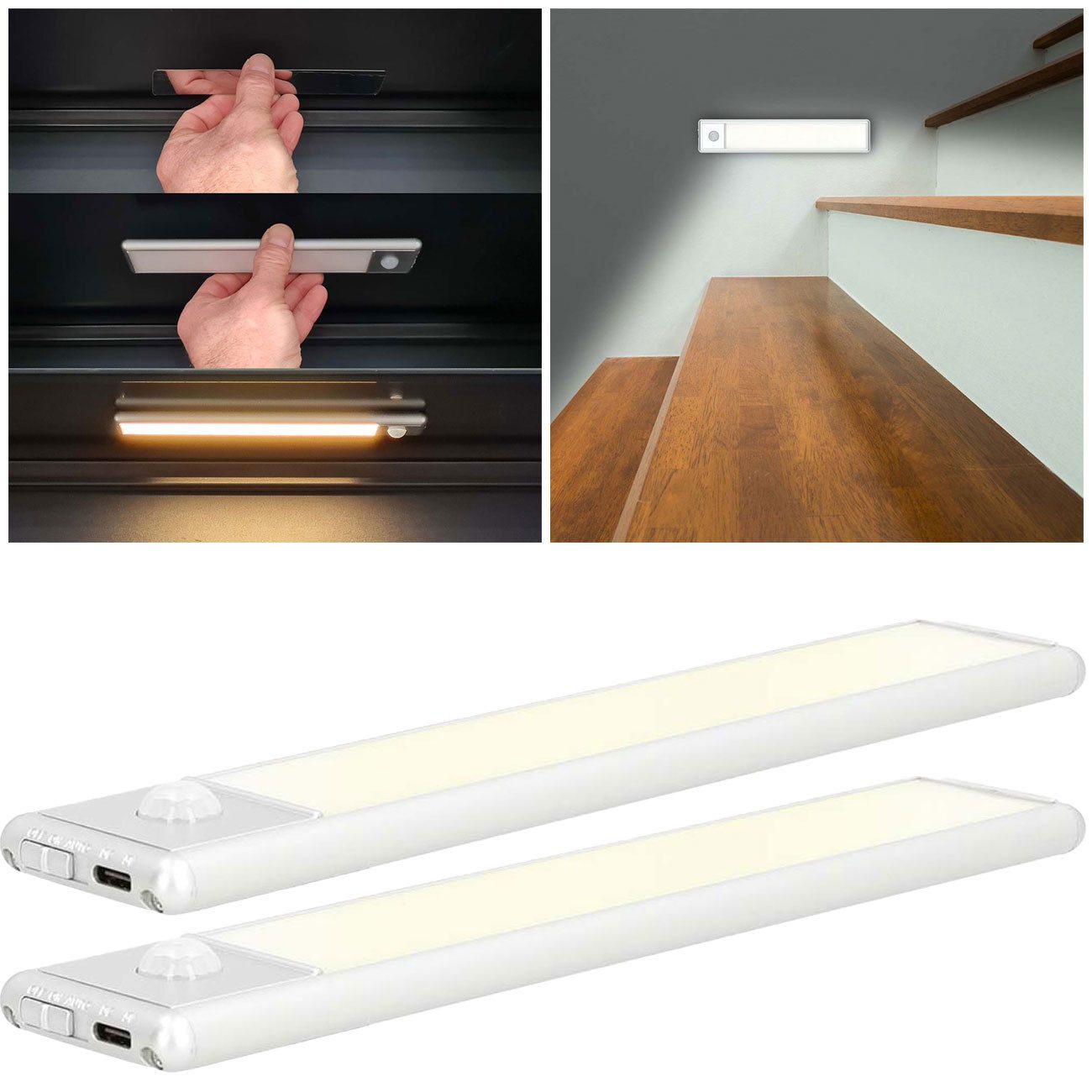Nedis LED Lichtleiste Akku LED-Lichtleiste 20,5cm, Bewegungsmelder, USB-C, Magnet, Silber, LED fest integriert, Wiederaufladbare LED-Unterbauleuchte mit Bewegungsmelder & Magnet