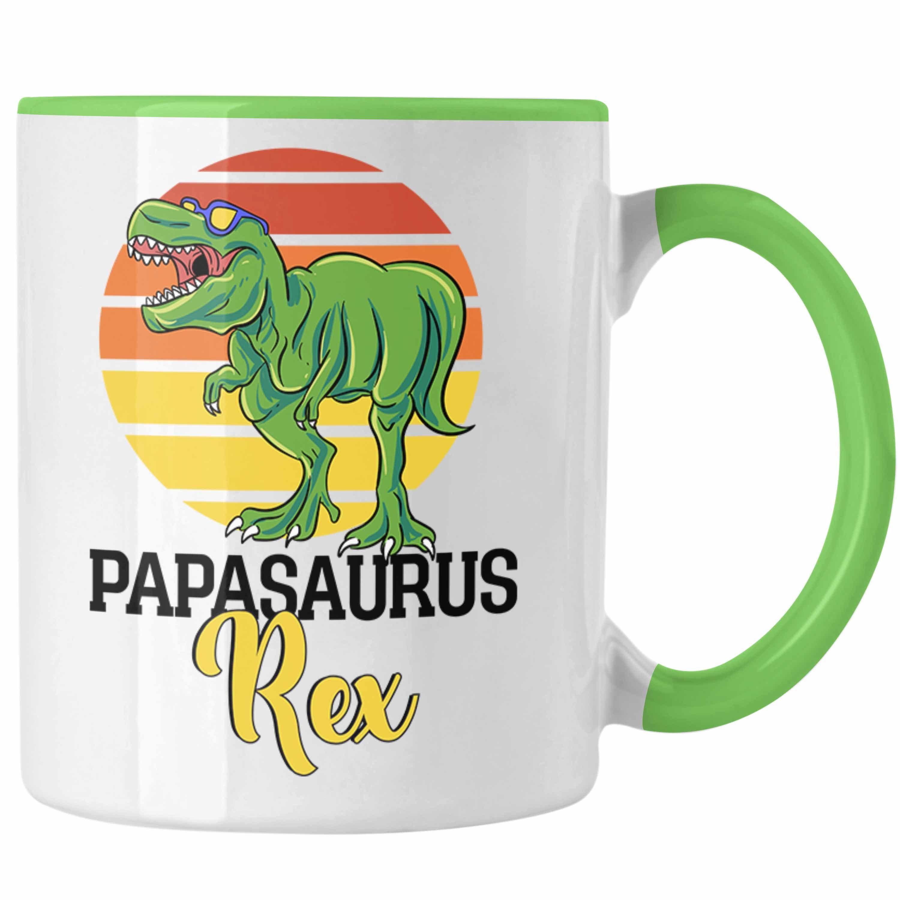 Trendation Tasse Lustiges Geschenk für Besten Papa Tasse "Papasaurus Rex" Vatertag Gesc Grün