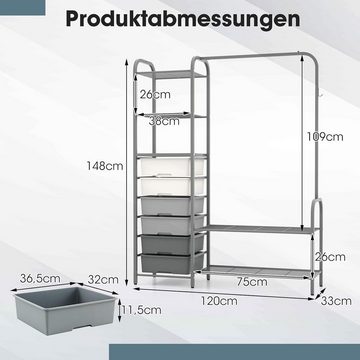 KOMFOTTEU Kleiderständer Kleiderstange, mit Schubladen & 3 Regale