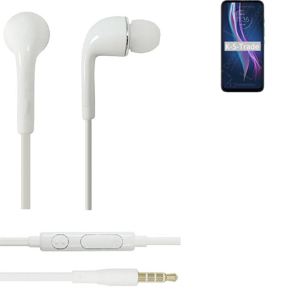 K-S-Trade für Motorola One Fusion+ In-Ear-Kopfhörer (Kopfhörer Headset mit Mikrofon u Lautstärkeregler weiß 3,5mm)