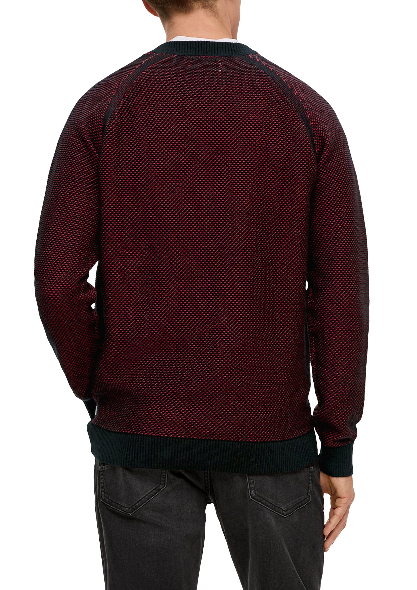 Rippblende Crew s.Oliver Strickpullover Neck mit Strickpullover schwarz