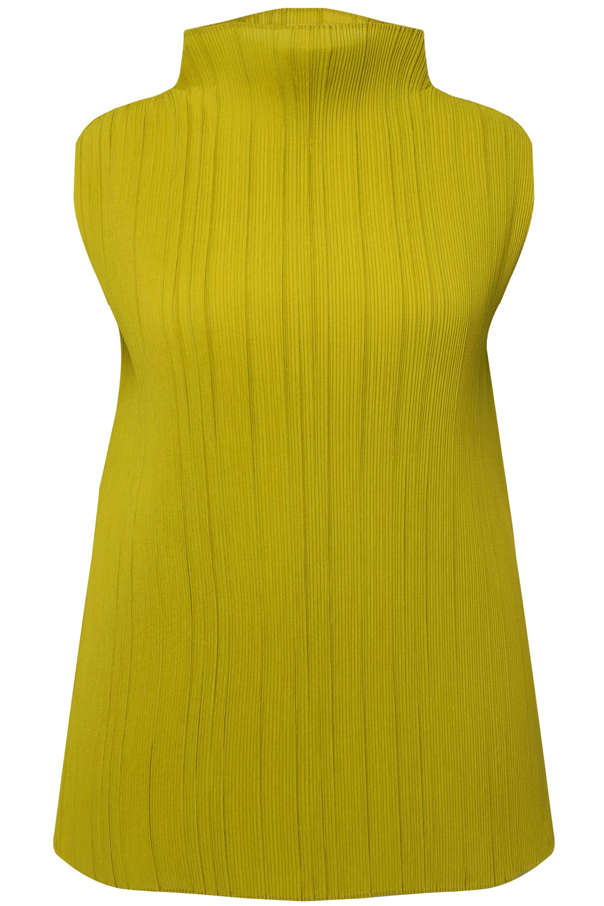 Ulla Popken Spitzenbluse Plissee-Blusentop Classic Stehkragen ärmellos