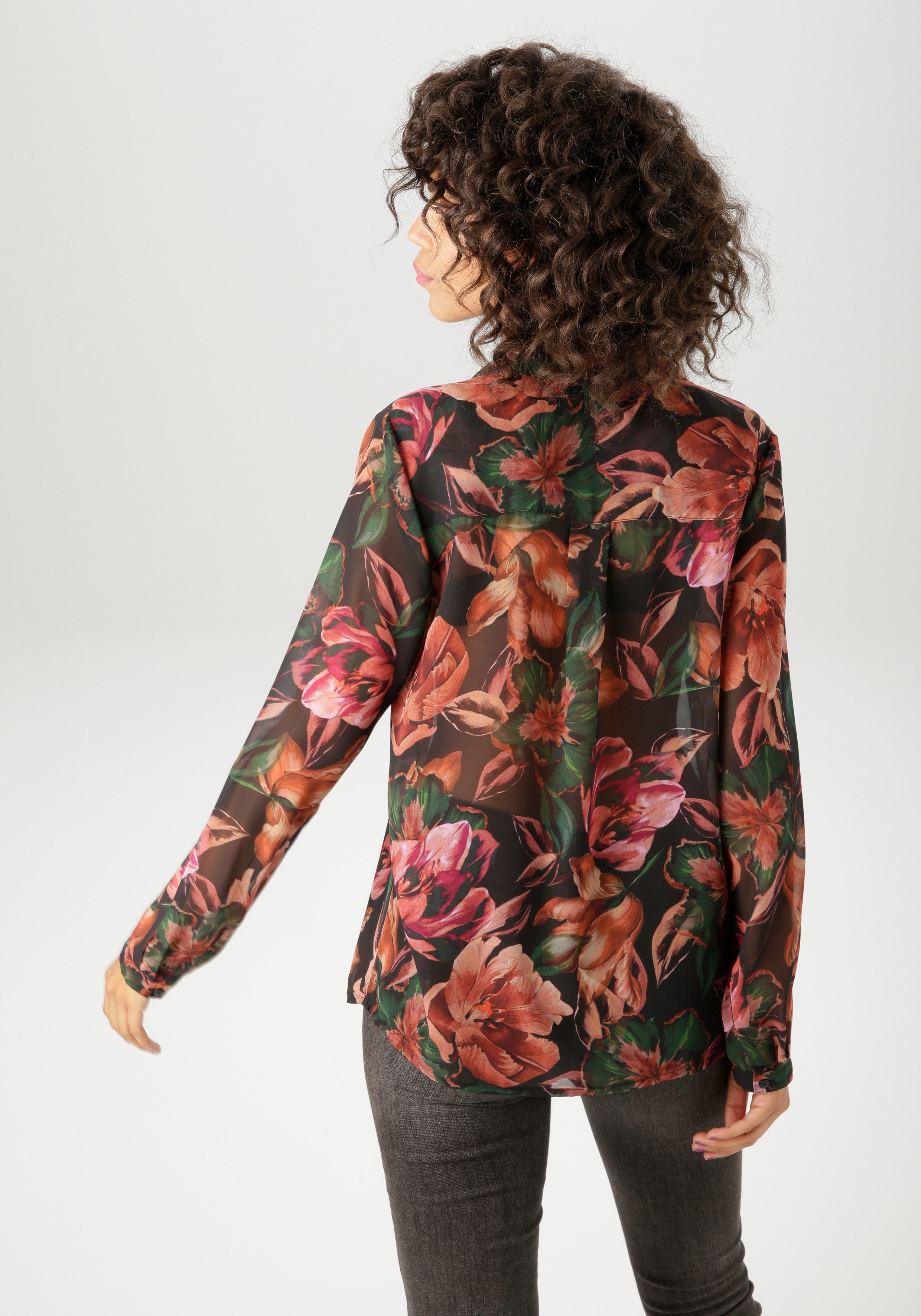 Aniston CASUAL Hemdbluse mit kunstvollem, großflächigen Blüten bedruckt günstig online kaufen