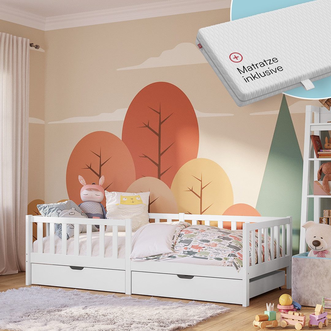 Bellabino Kinderbett Vere mit Rausfallschutz und Lattenrost (weiß mit Matra günstig online kaufen