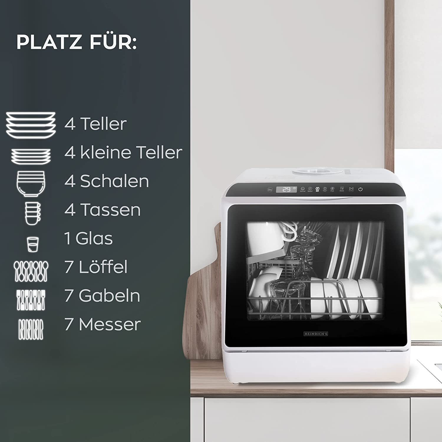 FOHERE Tischgeschirrspüler 5L - Mini Spülmaschine Mit 6 Programmen Für Küche & Camping