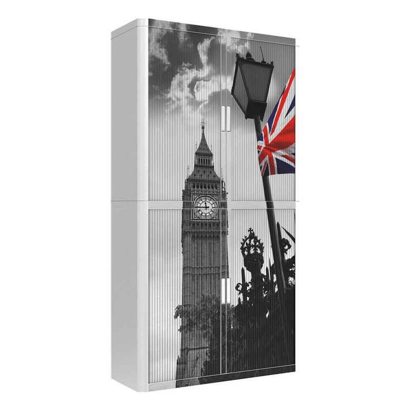 EASYOFFICE Rollladenschrank Britische Flagge vor dem Big Ben (3120C) Lamellen gemustert, Korpus aus Metall / Polystyrol